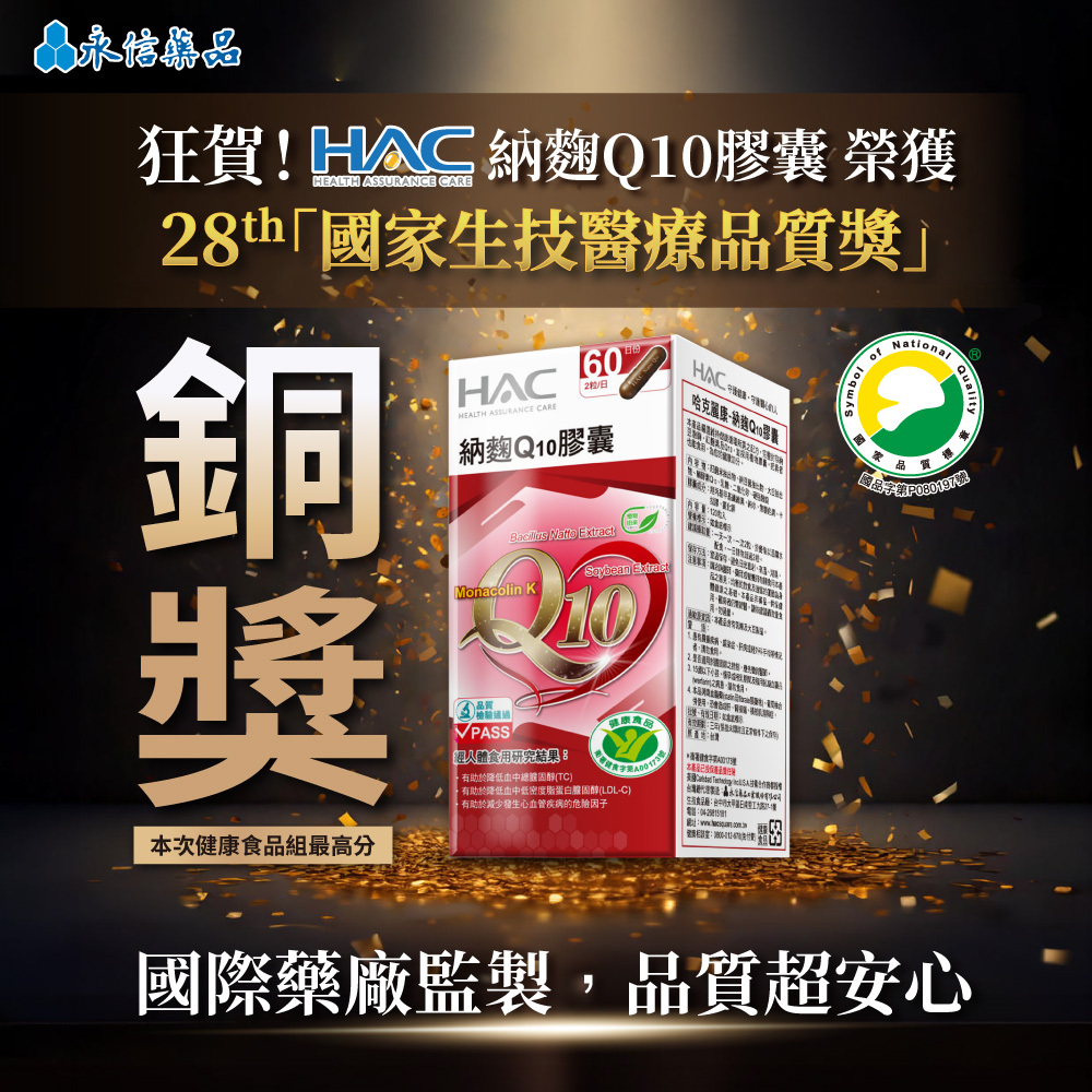 HAC 納麴 Q10 膠囊 榮獲SNQ銅獎