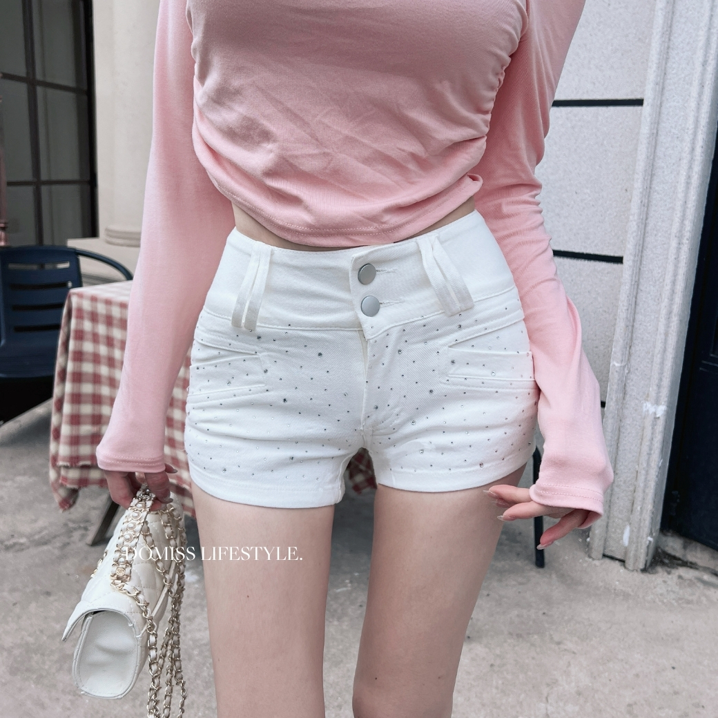 【爆鑽熱褲】DOMISS顯瘦中高腰牛仔短褲 黑/白(現+預)