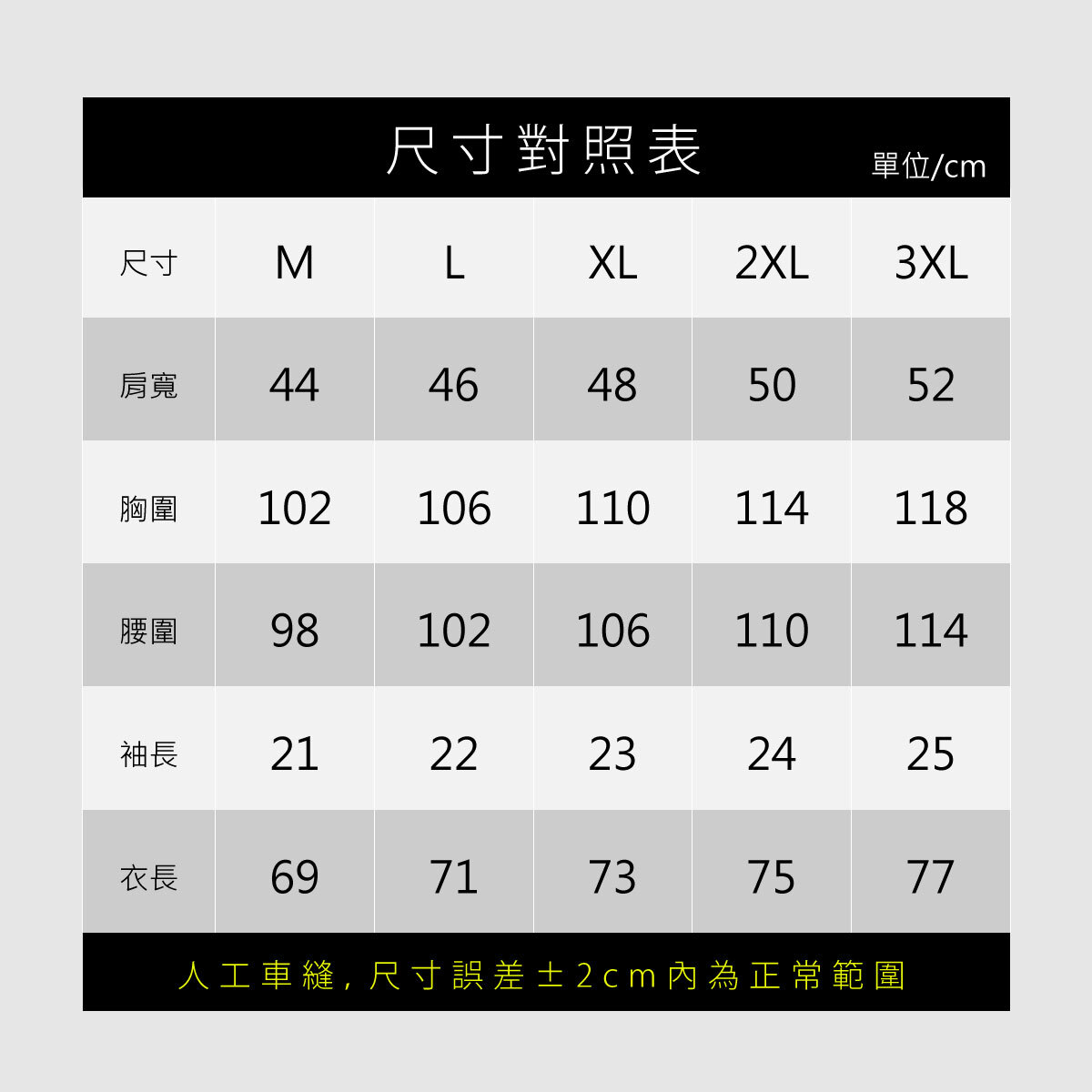 蠶絲觸感機能Polo衫尺寸表