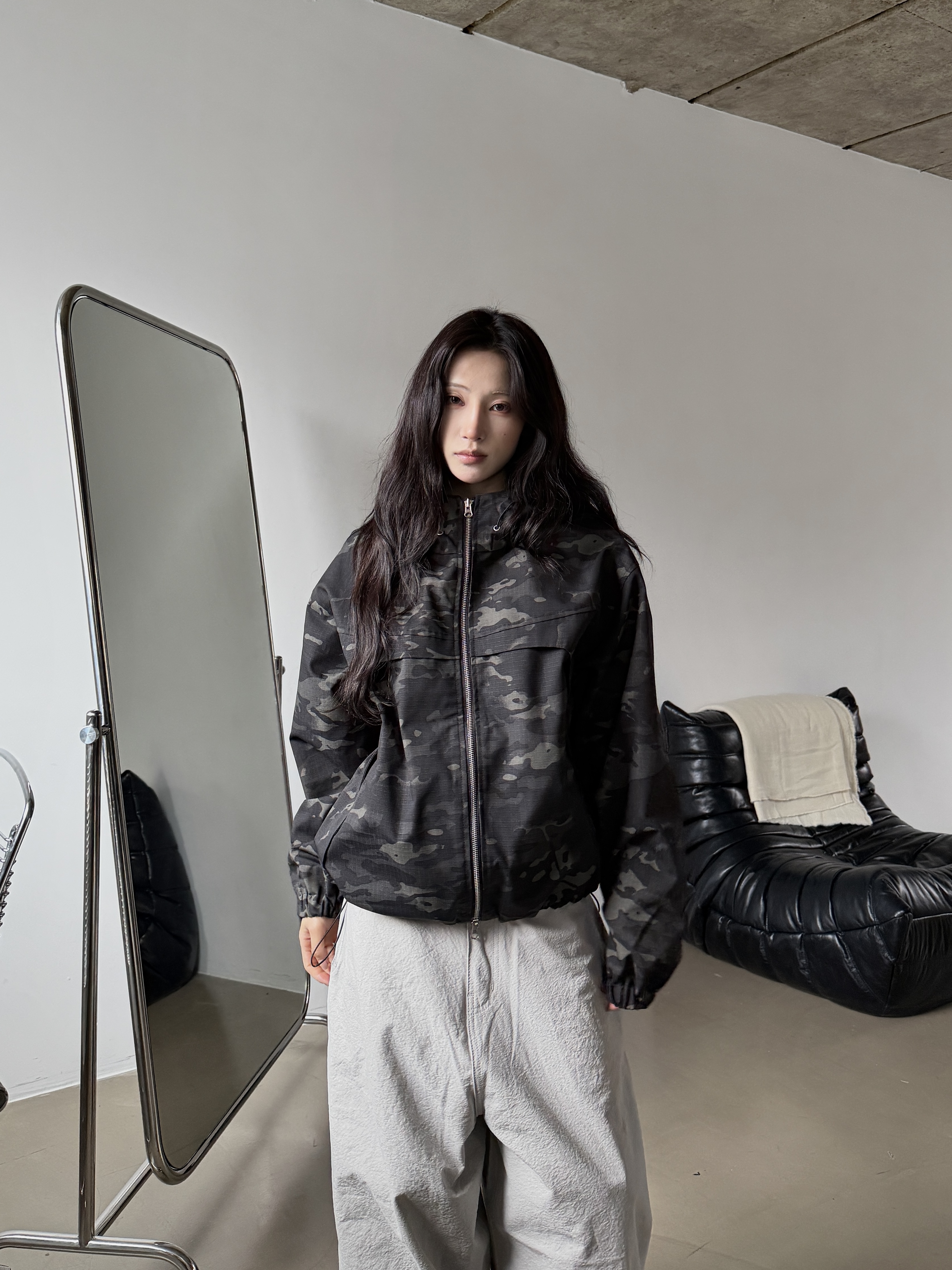 城市機能 迷彩短版防風連帽外套