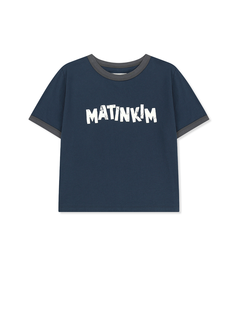 LOGO滾邊短版上衣 海軍藍