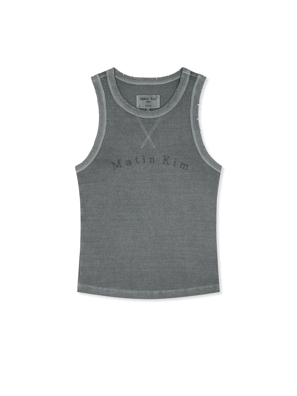 復古做舊LOGO無袖上衣 淺灰