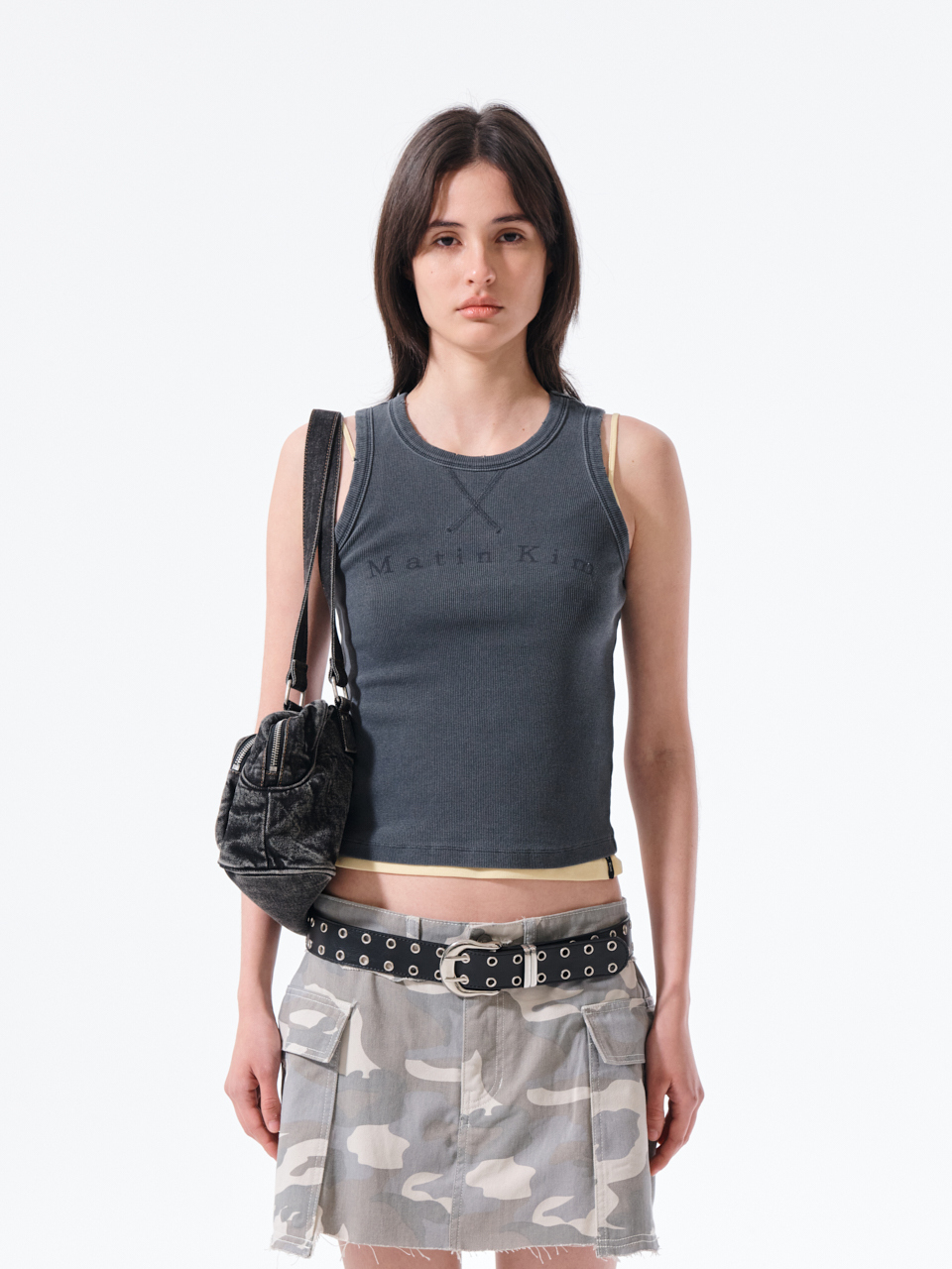 復古做舊LOGO無袖上衣 炭灰