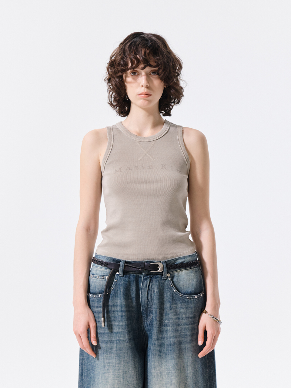 復古做舊LOGO無袖上衣 米色