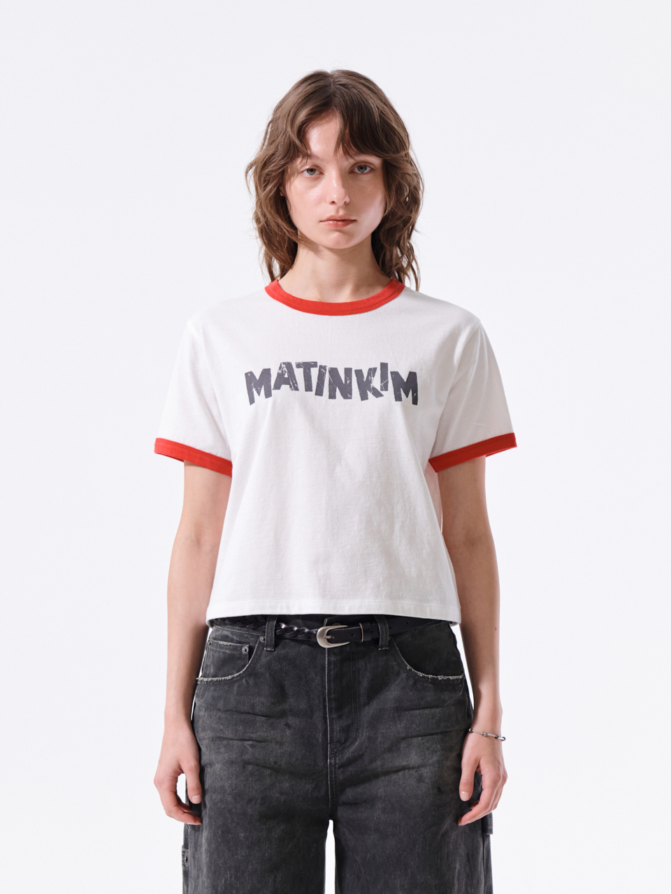 LOGO滾邊短版上衣 白色