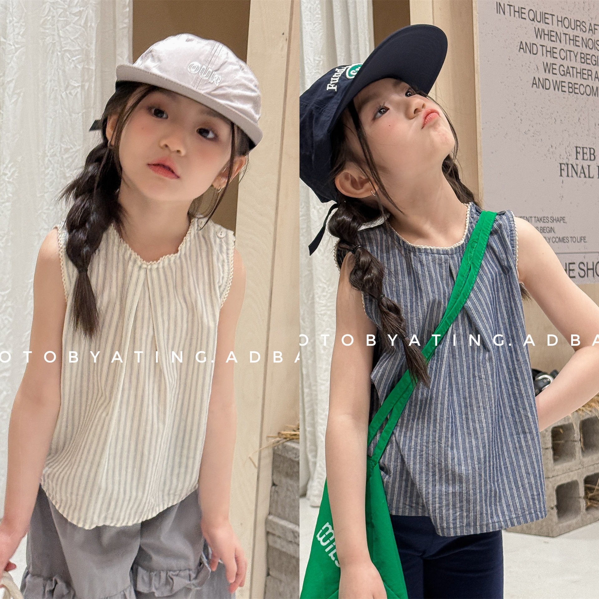 花邊直條無袖上衣