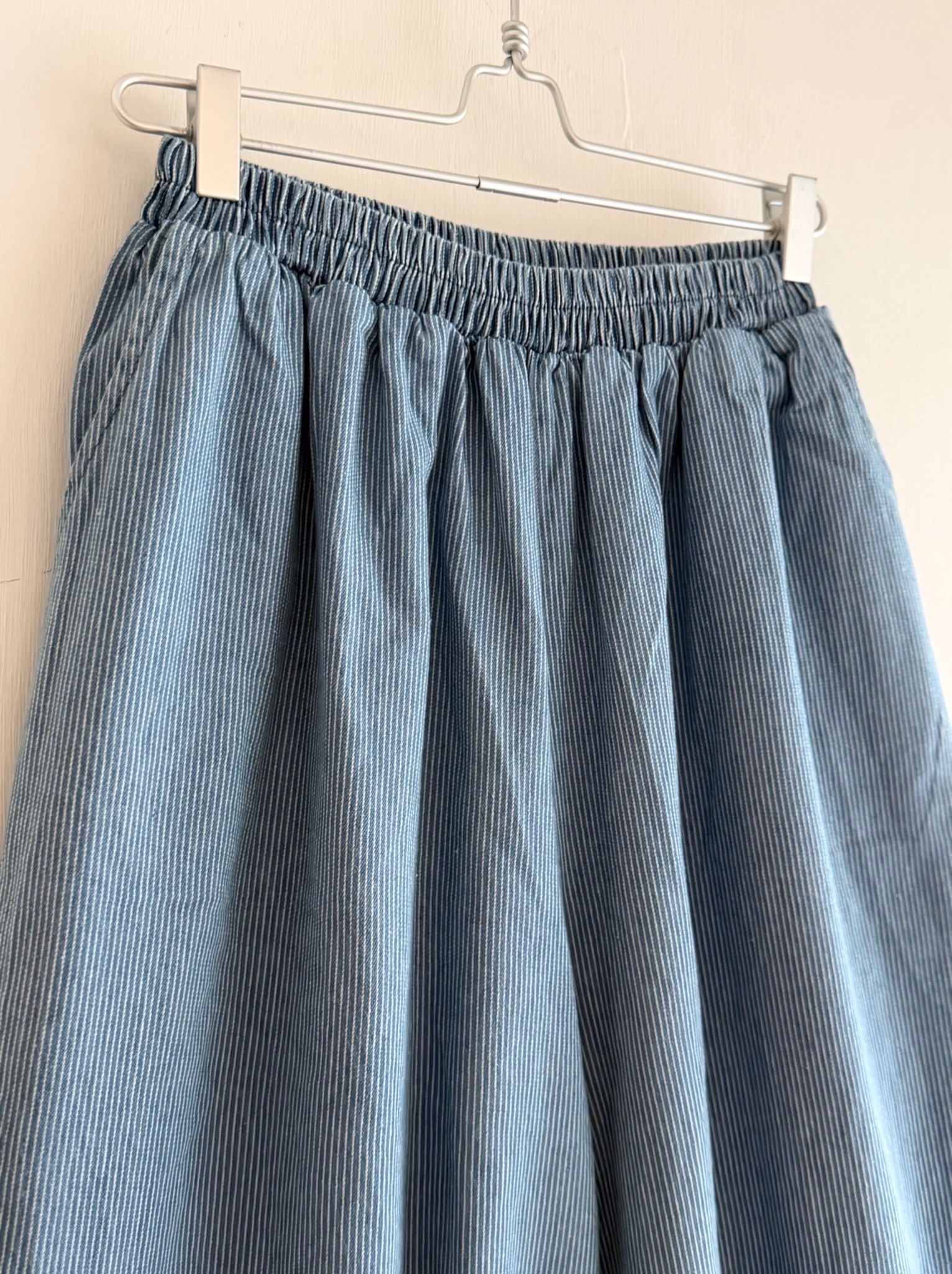 藍色條子全橡筋闊褲