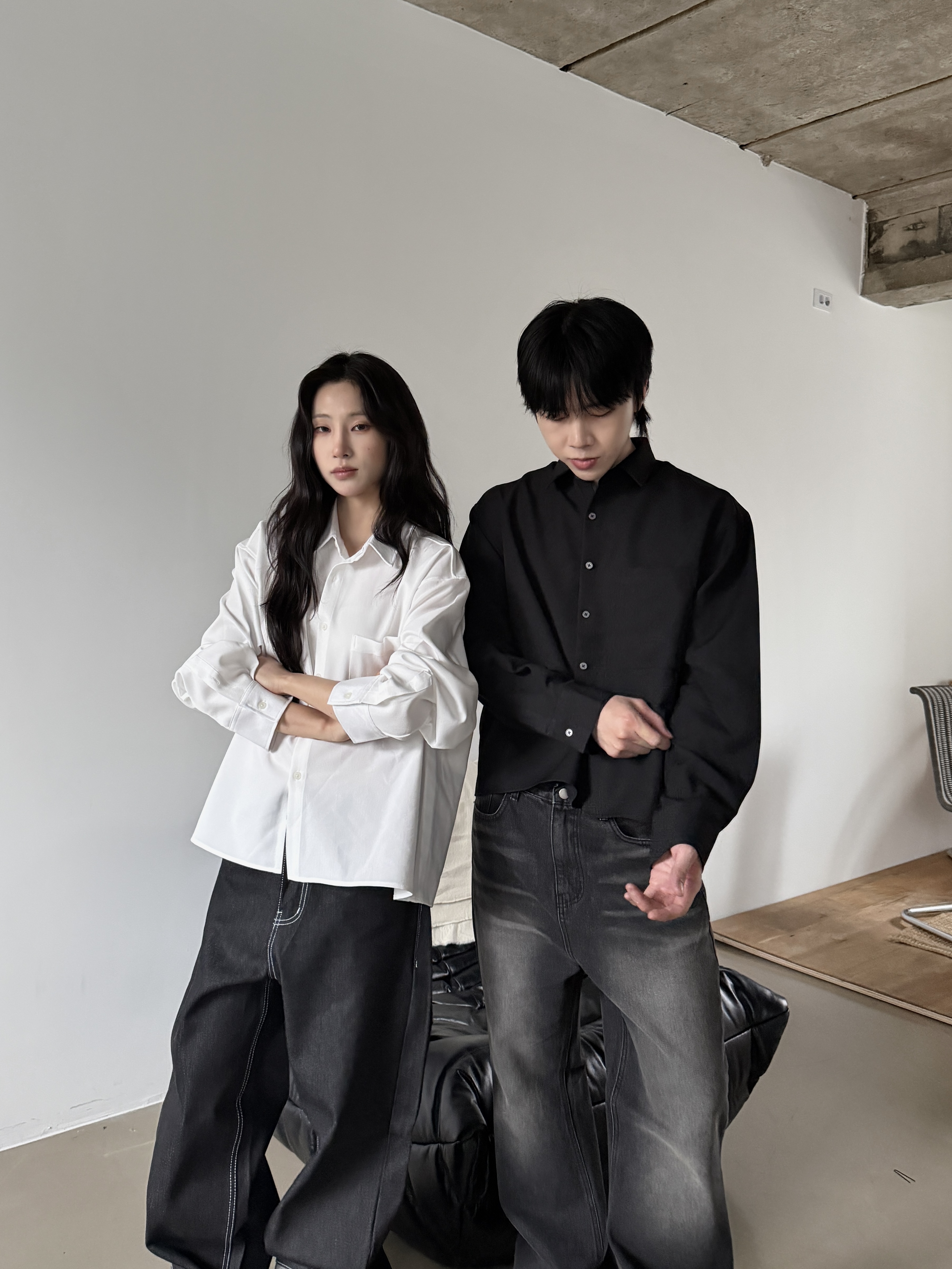 BOXY 極簡主義 寬鬆口袋 短版長袖襯衫