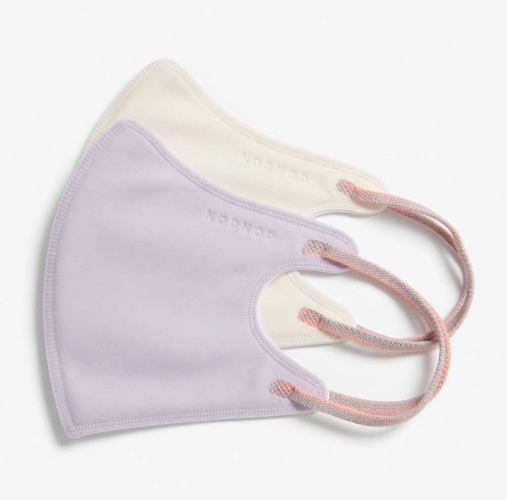 A Nod for Garden // 3D Filtering Mask with Color-Blocked Ear Loops (Light Yellow & Mauve) - Size M