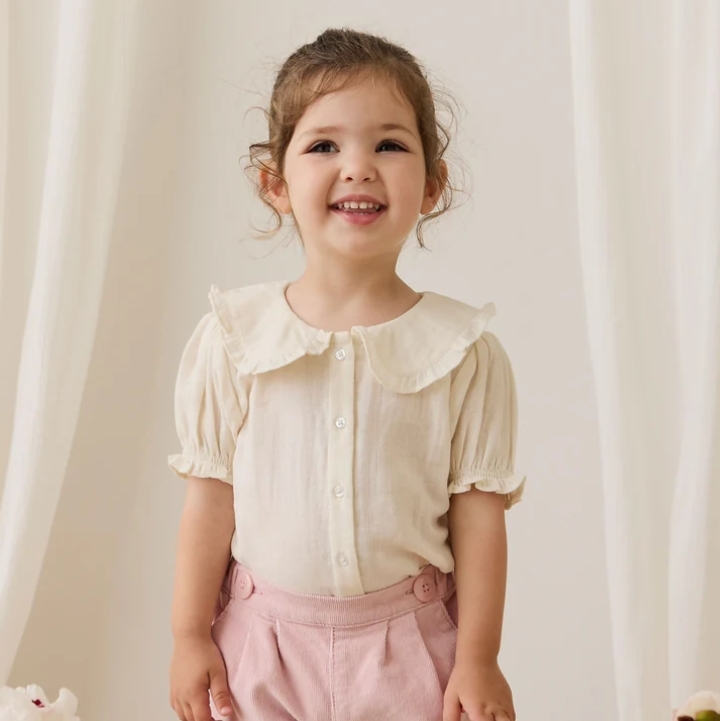 （預購）JAMIEKAY 荷葉領泡泡袖襯衫 Organic Cotton Muslin Bowie Blouse - Parchment