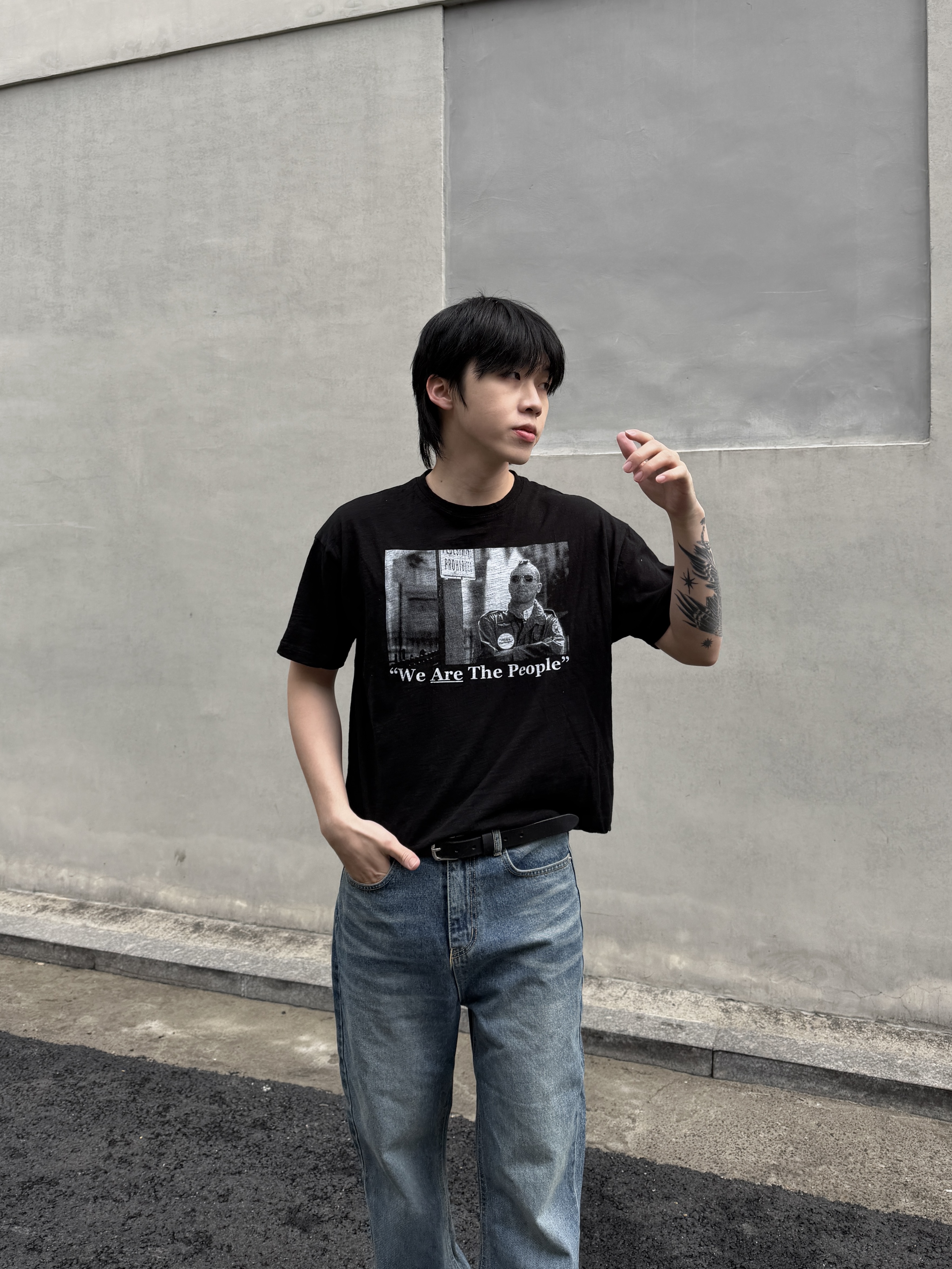 美式電影 粗獷皺摺 短版短袖上衣