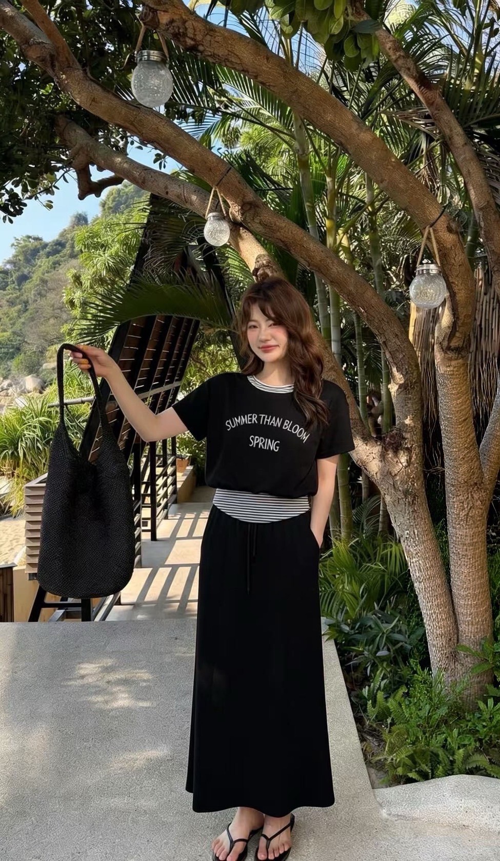 0182假二件英字上衣+休閒長裙