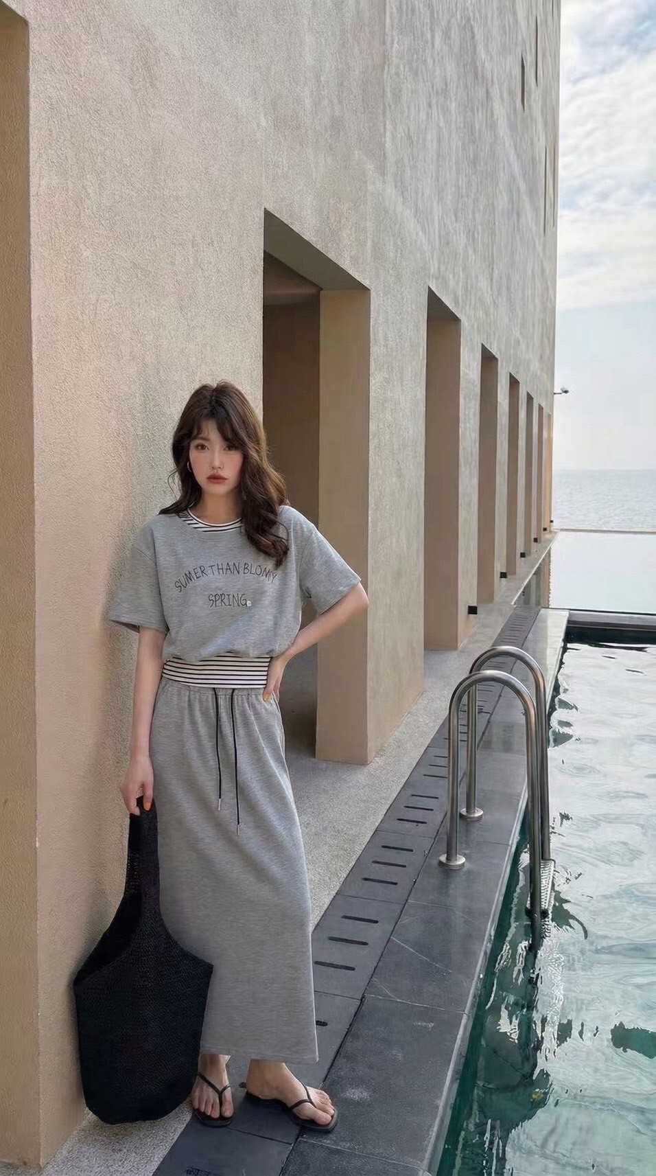 0182假二件英字上衣+休閒長裙