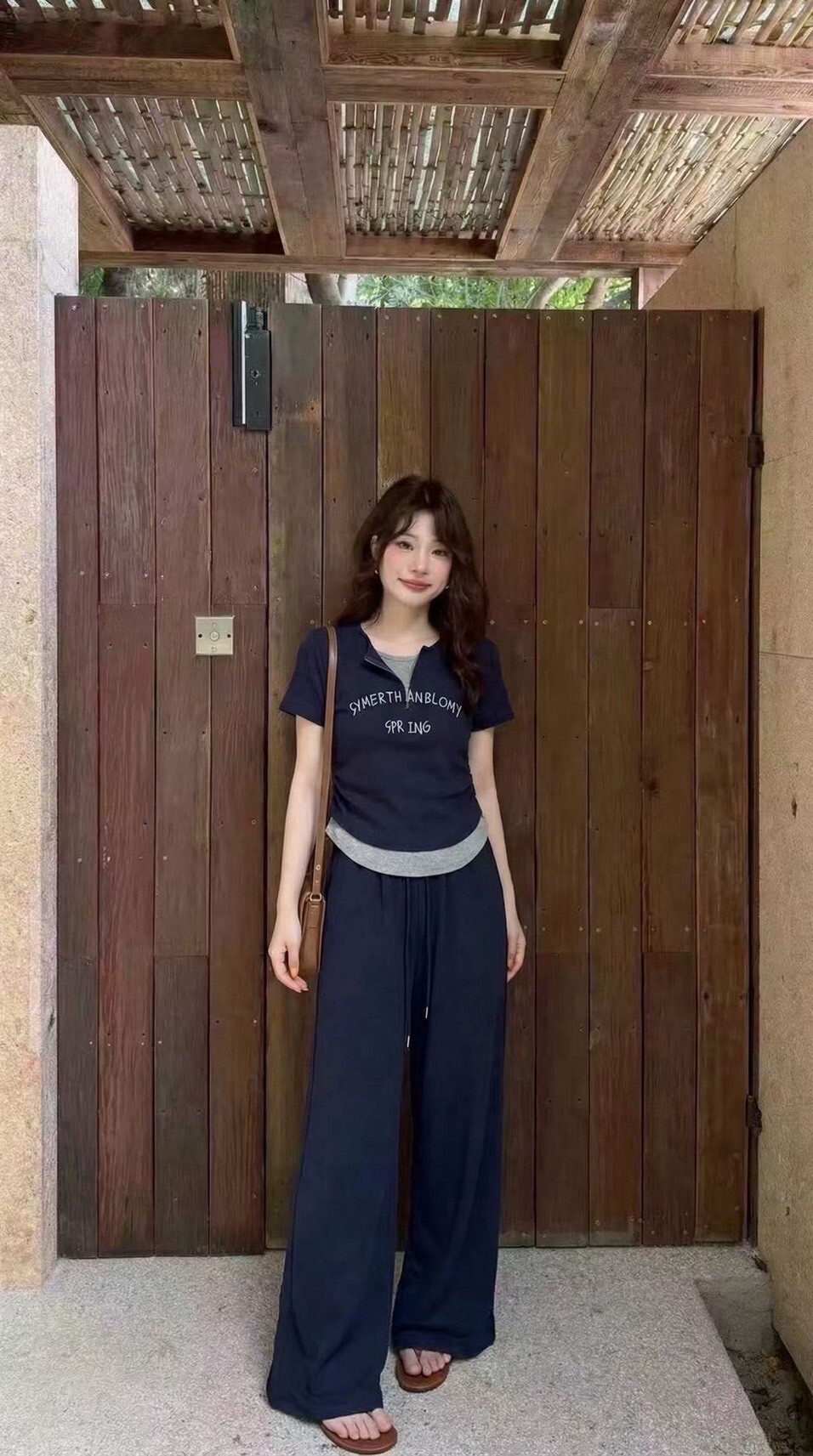 0181-假二件小V領休閒套裝