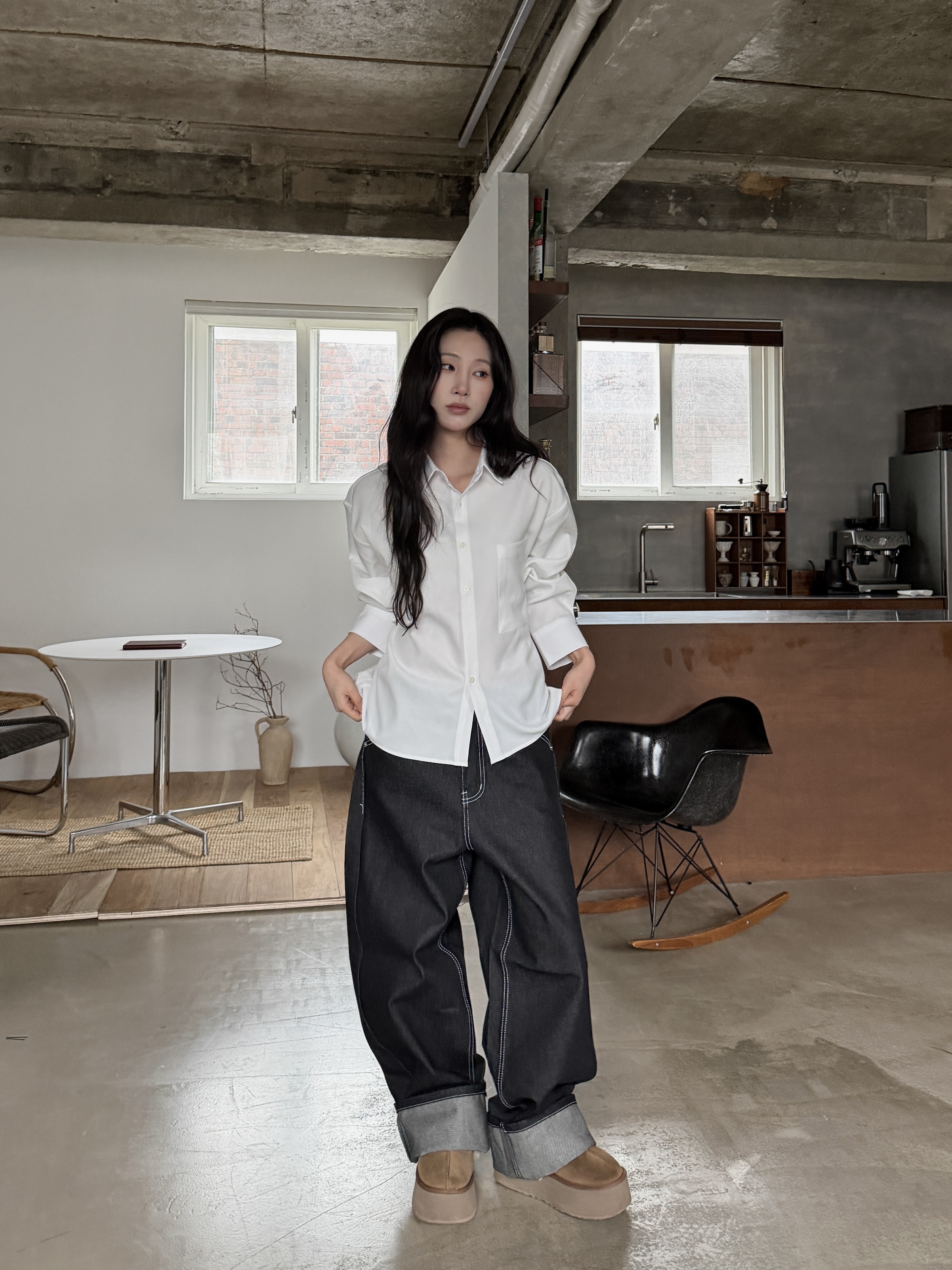 佩斯利紋 層次口袋 丹寧寬鬆牛仔褲