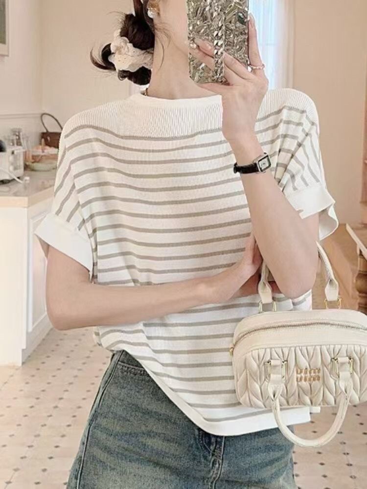 0180-冰絲涼感條紋針織衣