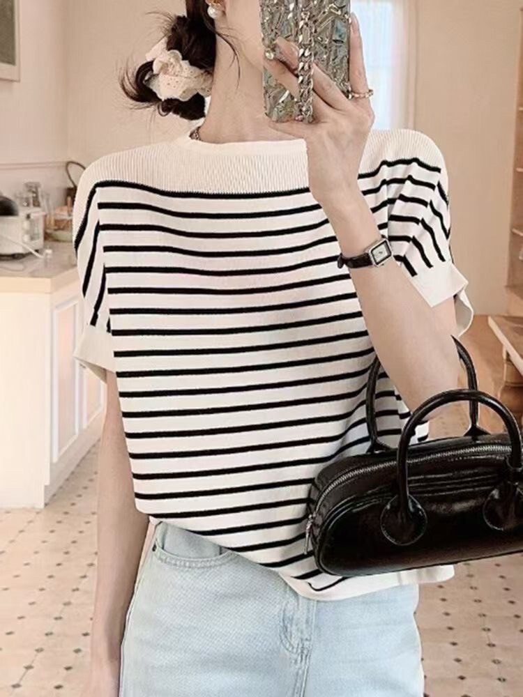 0180-冰絲涼感條紋針織衣