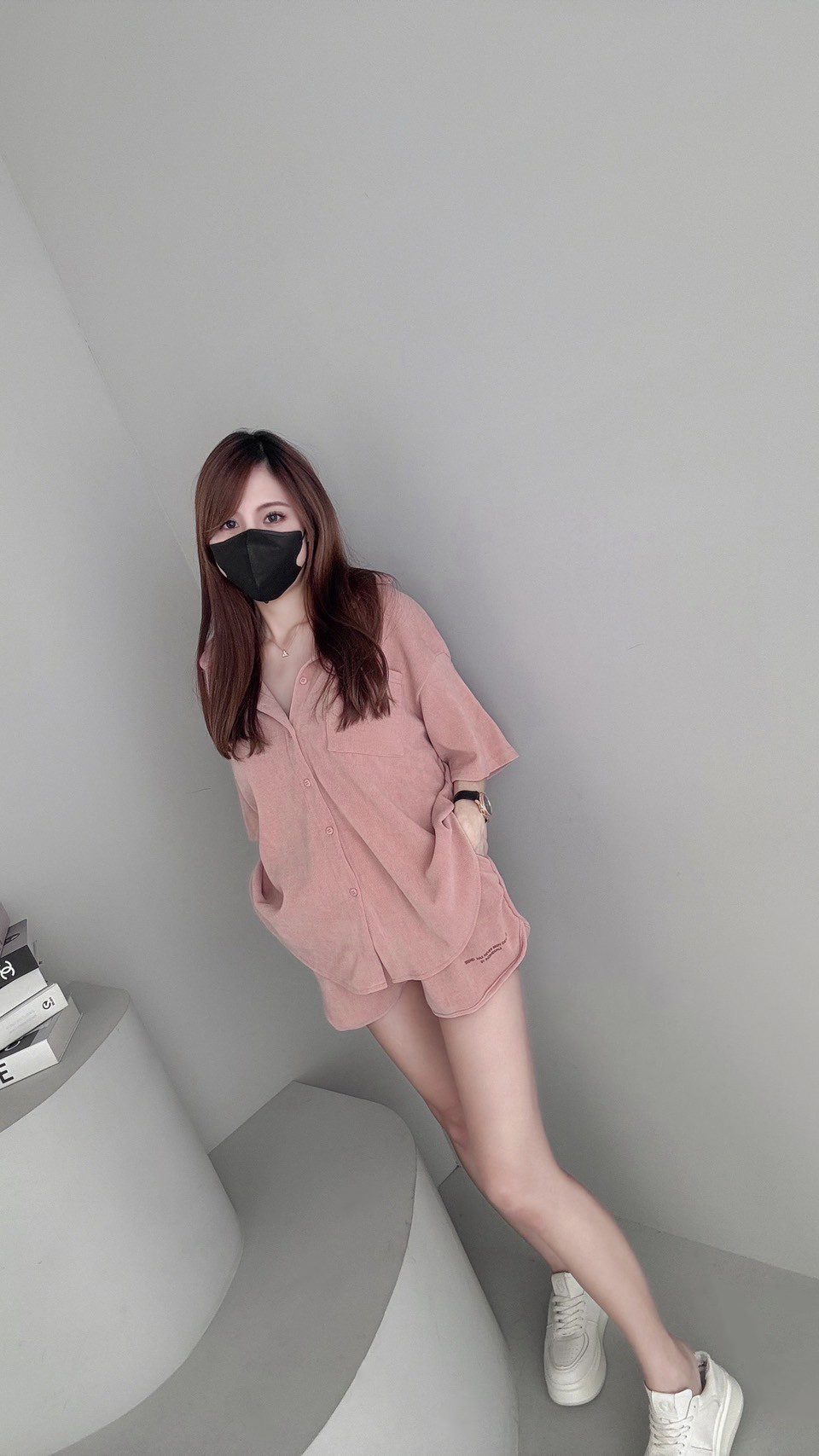 G6419 現貨「夏雪尼爾襯衫+短褲SET」