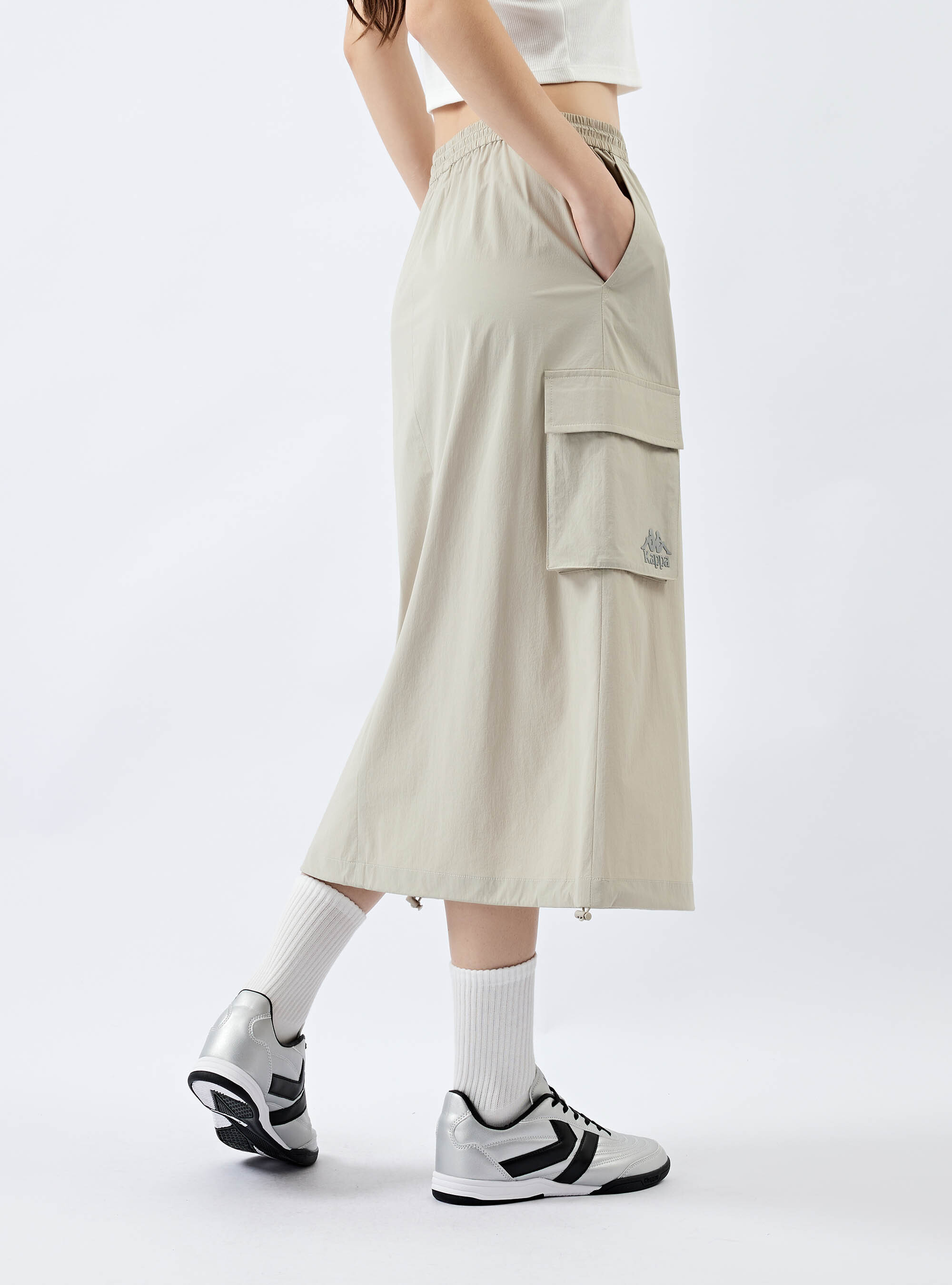 女款 防曬工作口袋抽繩中長裙