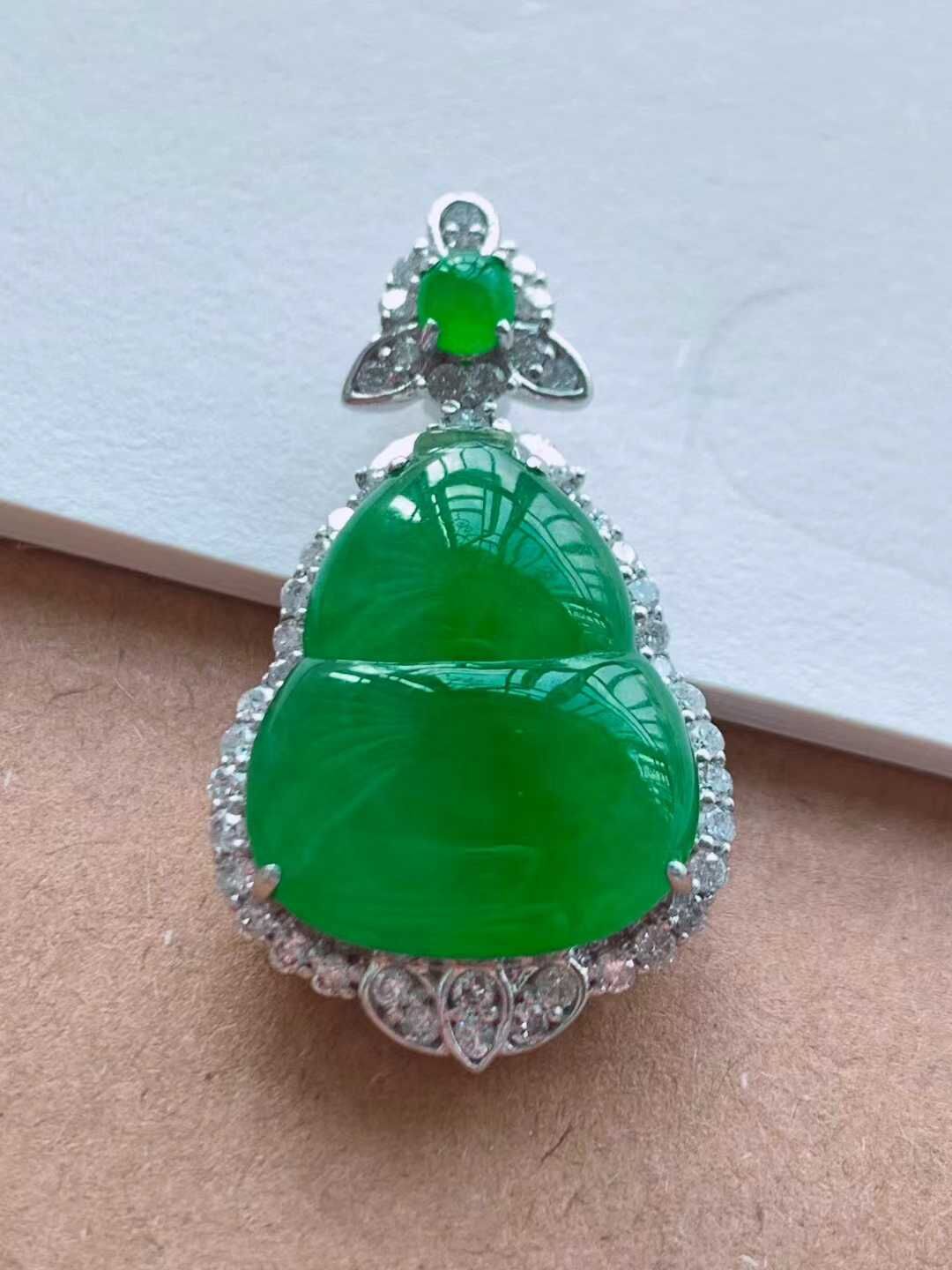 翡翠冰種陽綠葫蘆吊墜,天然翡翠A玉, 緬甸玉, Jade, Jadeite