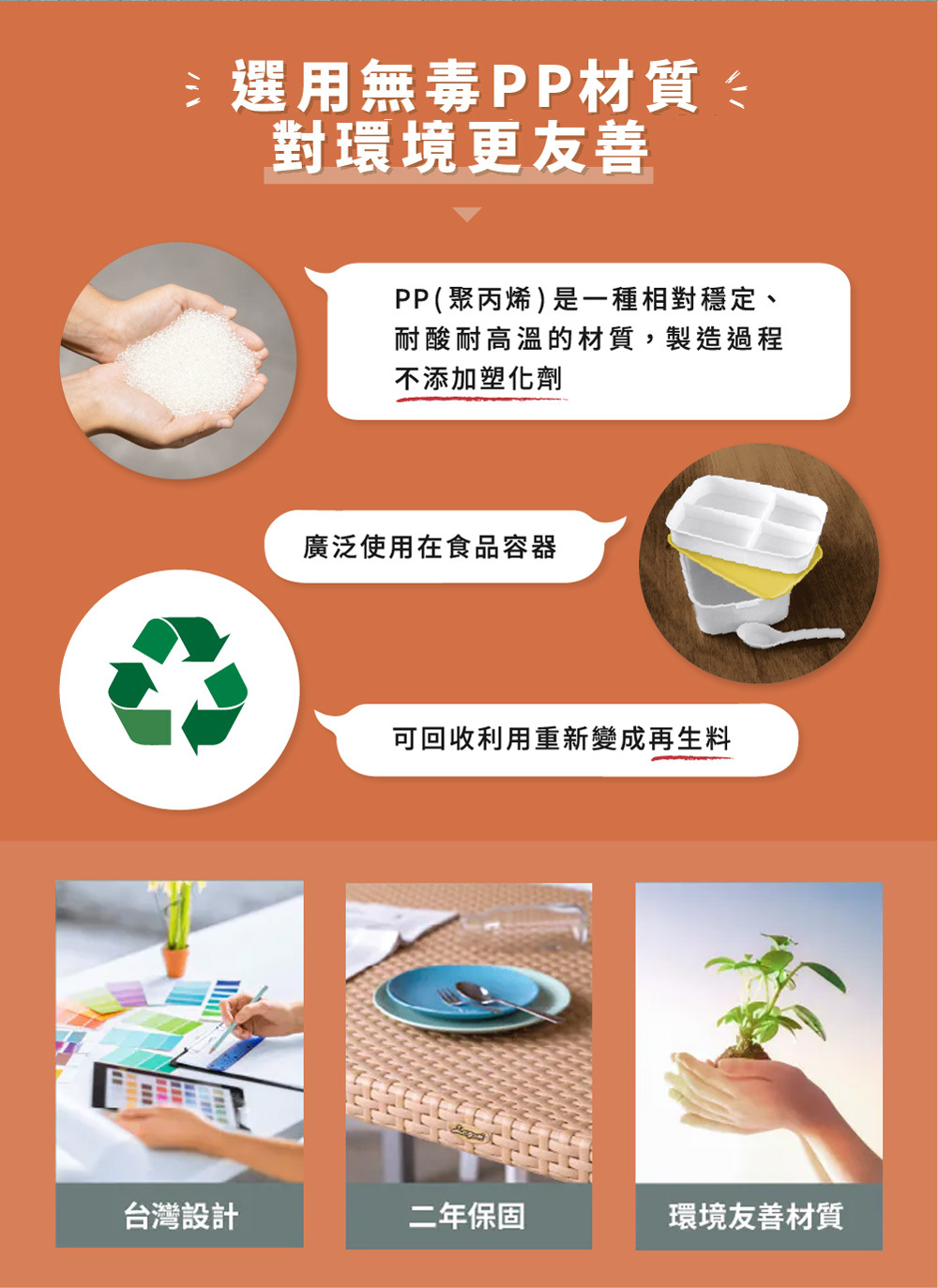 Joyous系列採用環保無毒PP材質,耐用輕量並可回收,兼顧品質與環境友善