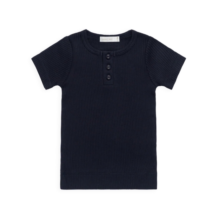 （預購）JAMIEKAY 莫代爾棉螺紋鈕釦短袖上衣 Organic Cotton Modal Henley Tee - Eclipse