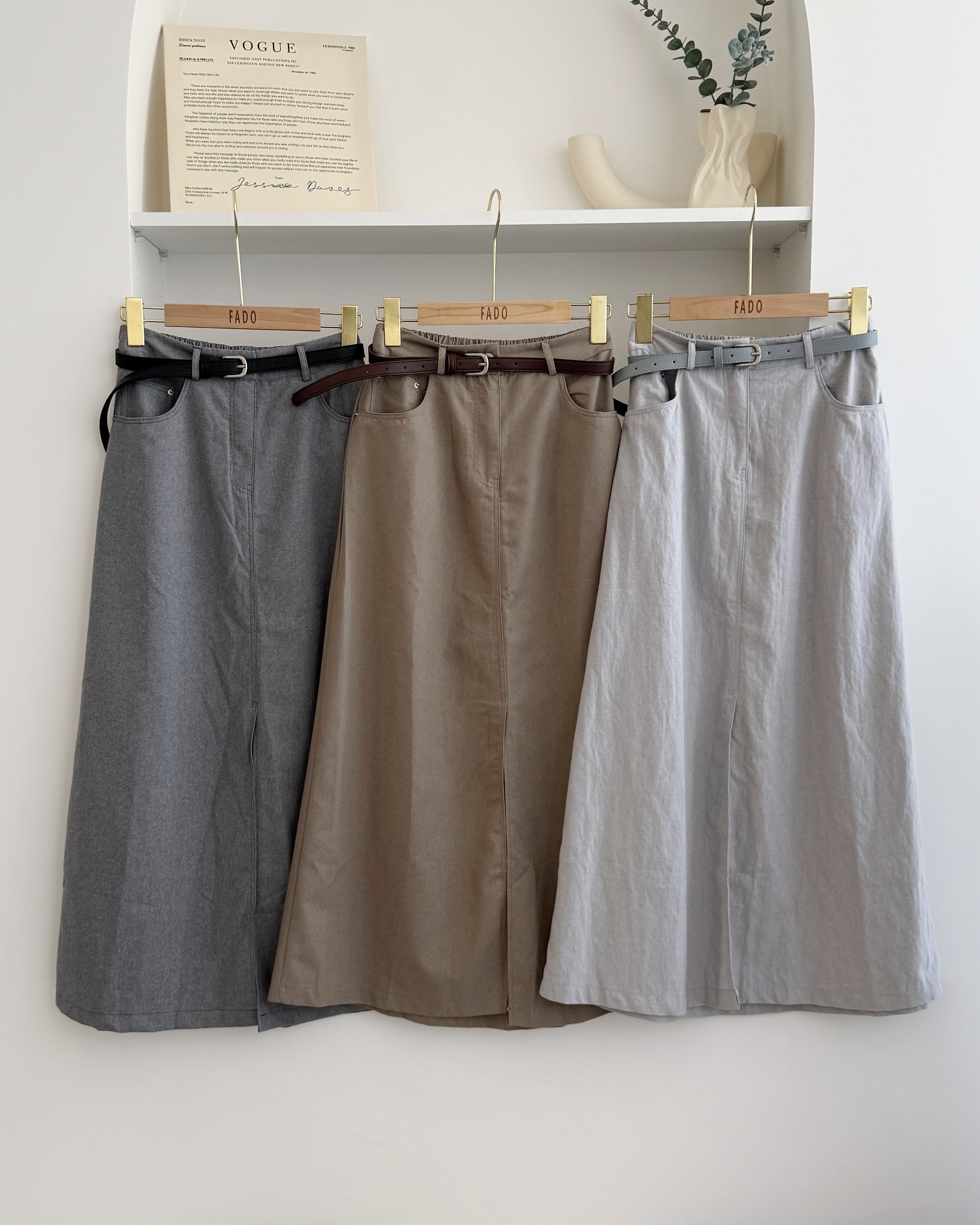 法朵Fado shop｜冷調系列☕開岔A字長裙(附皮帶) 4735001 三色