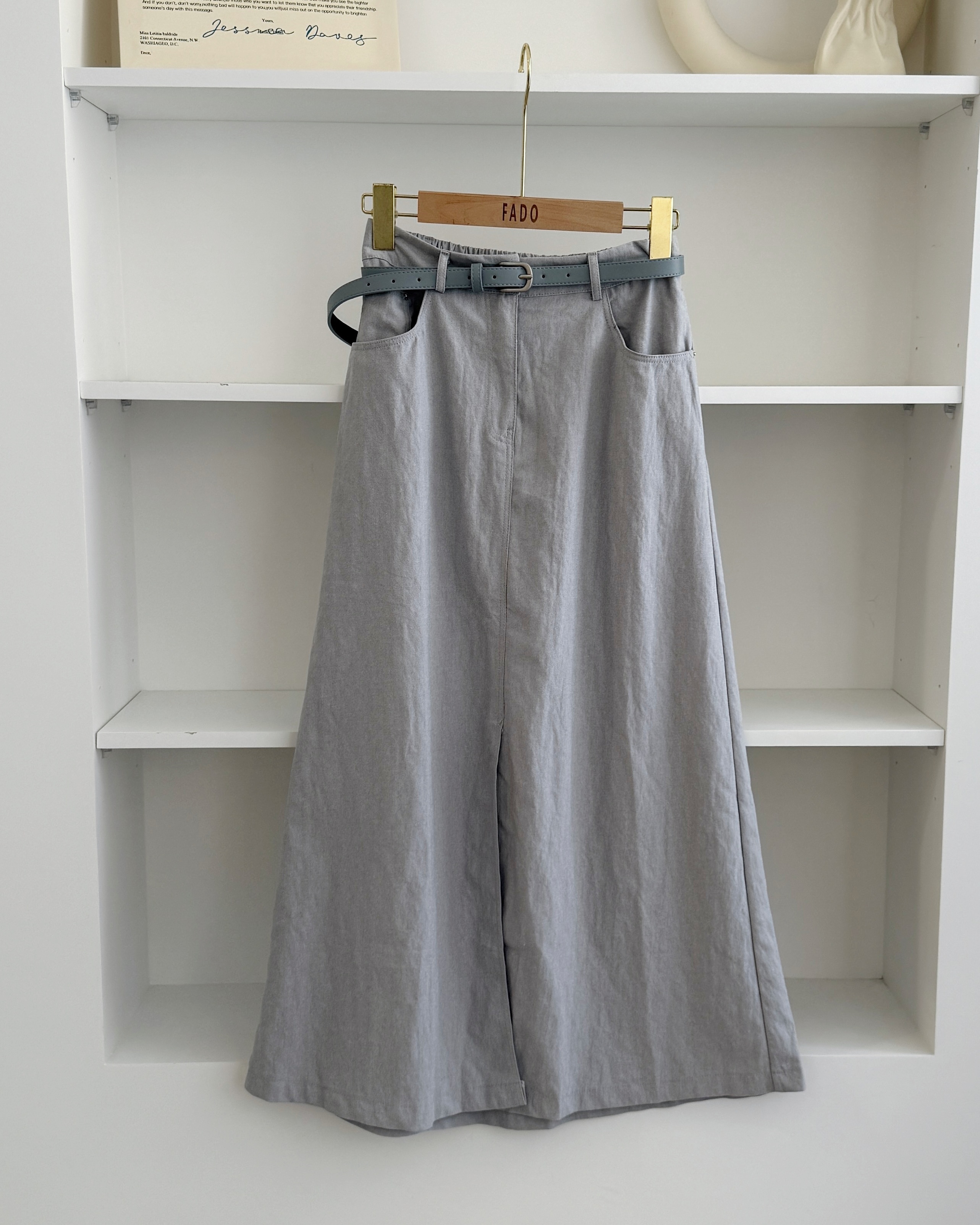 法朵Fado shop｜冷調系列☕開岔A字長裙(附皮帶) 4735001 三色