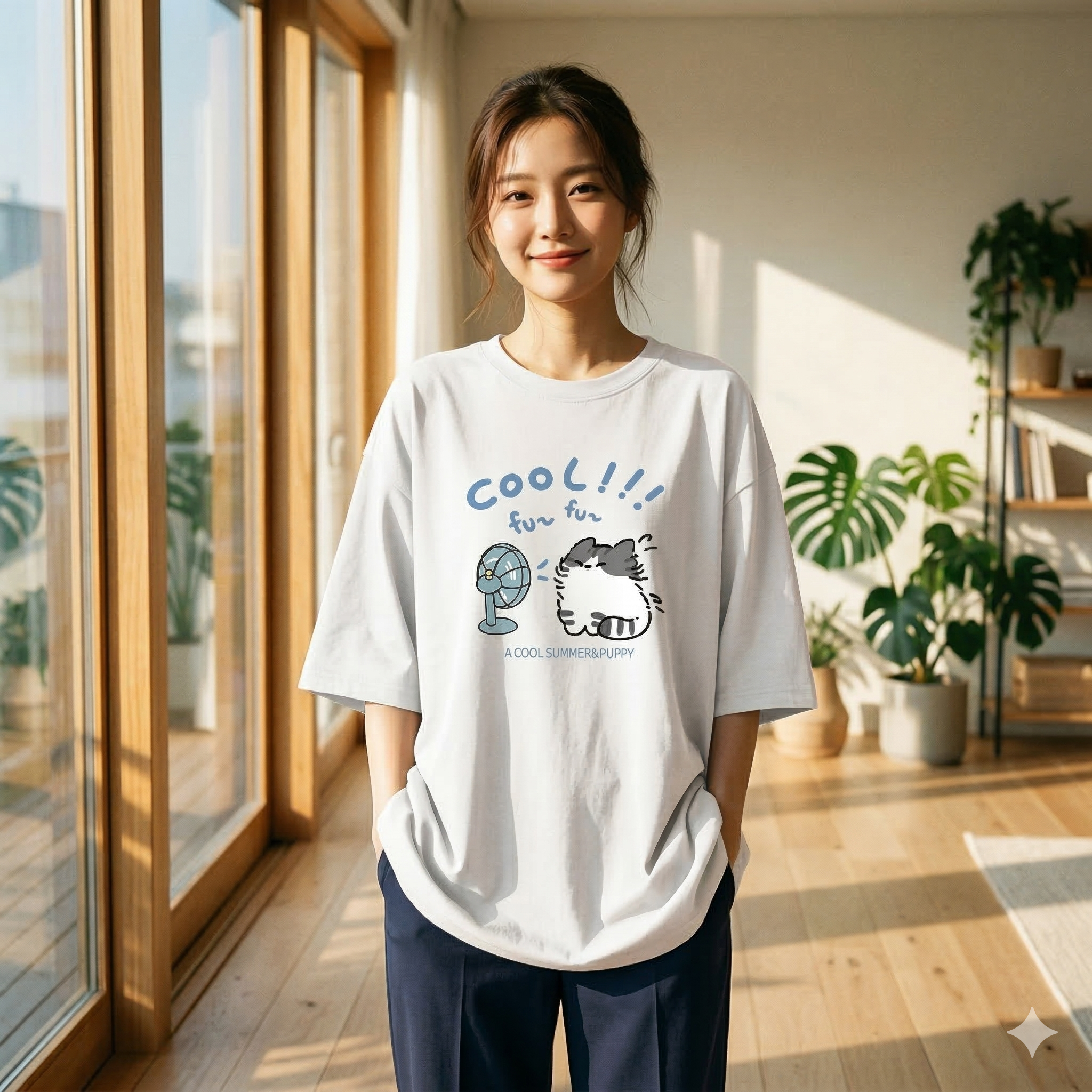 【ASister 小姊姊】AS2356#純棉上衣☆*貓咪吹風扇*中長版短袖T恤(10色 S-3XL)