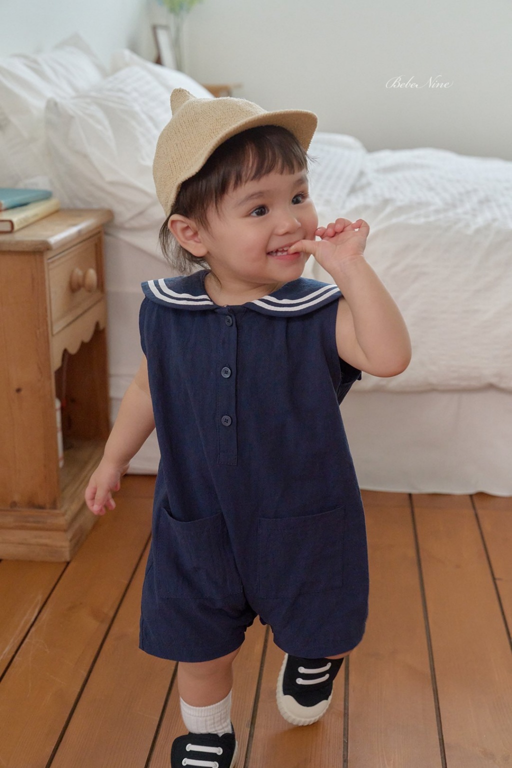 正韓夏bebenine 嫩嬰海軍風連身包屁衣