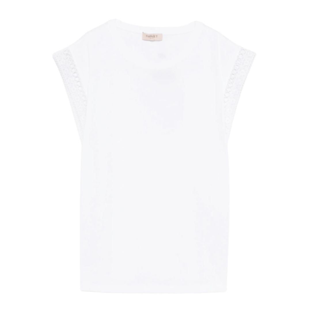 1TS0319-131 [TWINSET] T-Shirt With Lace Trim White #261TT2063 (C-EU-E)