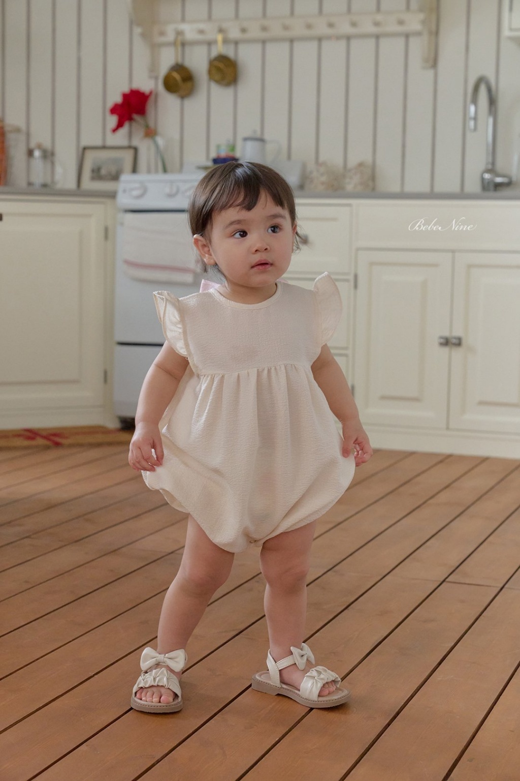 正韓夏bebenine 嫩嬰後綁帶飛袖包屁衣