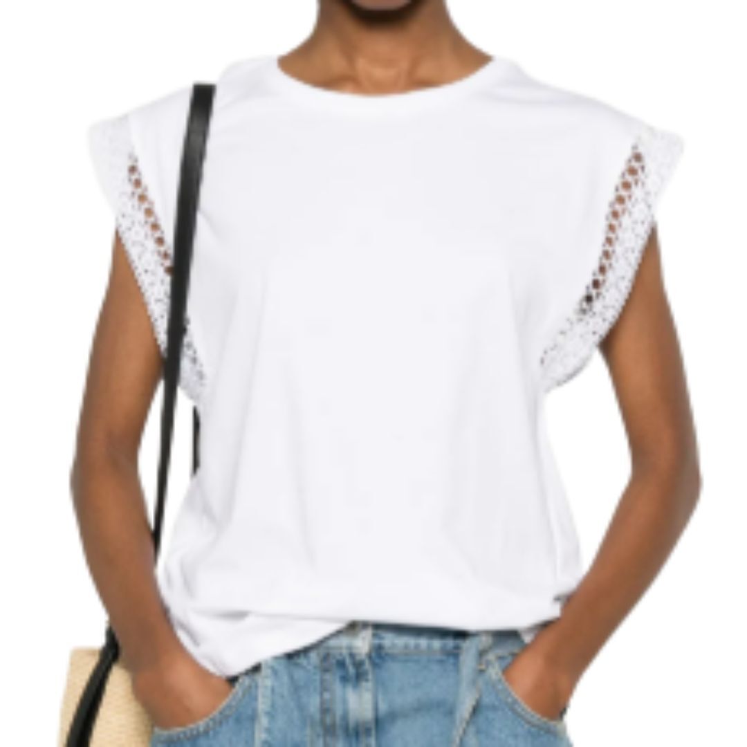 1TS0319-131 [TWINSET] T-Shirt With Lace Trim White #261TT2063 (C-EU-E)