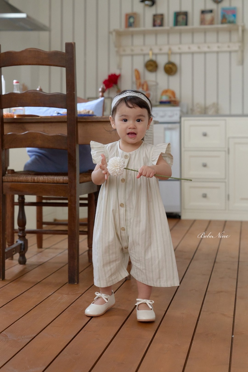 正韓夏bebenine 嫩嬰直條飛袖連身包屁衣