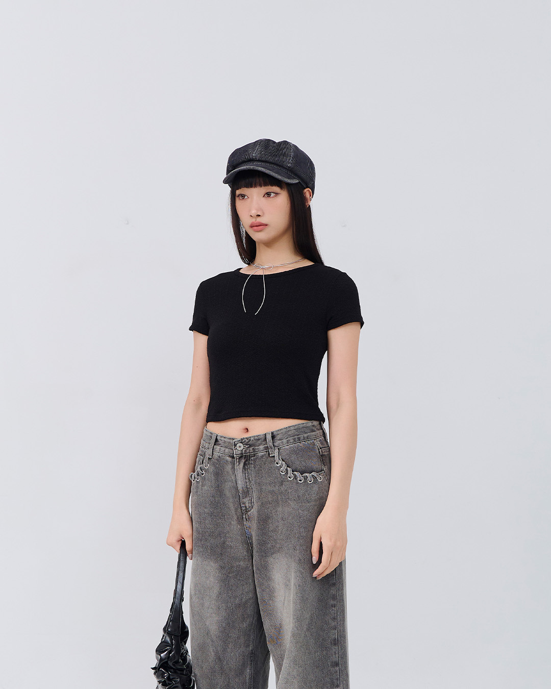 缇花造型圆领短版上衣 四色售【01099525】现+预