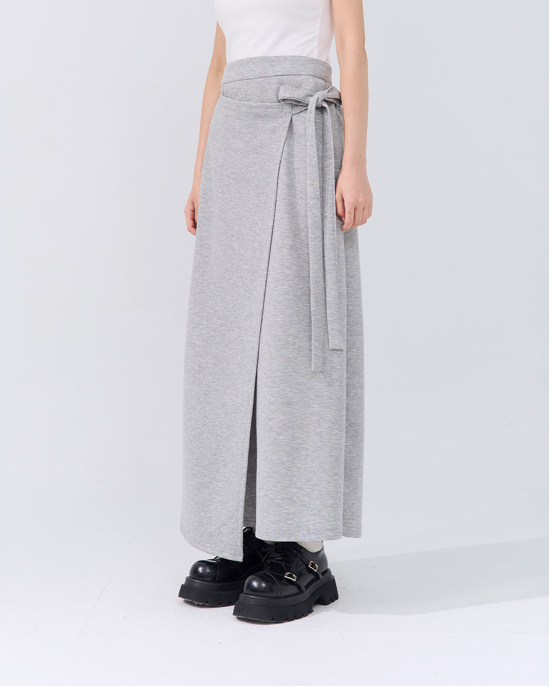 绑带剪接不对称太空棉长裙 两色售 S/M【03021740】现+预