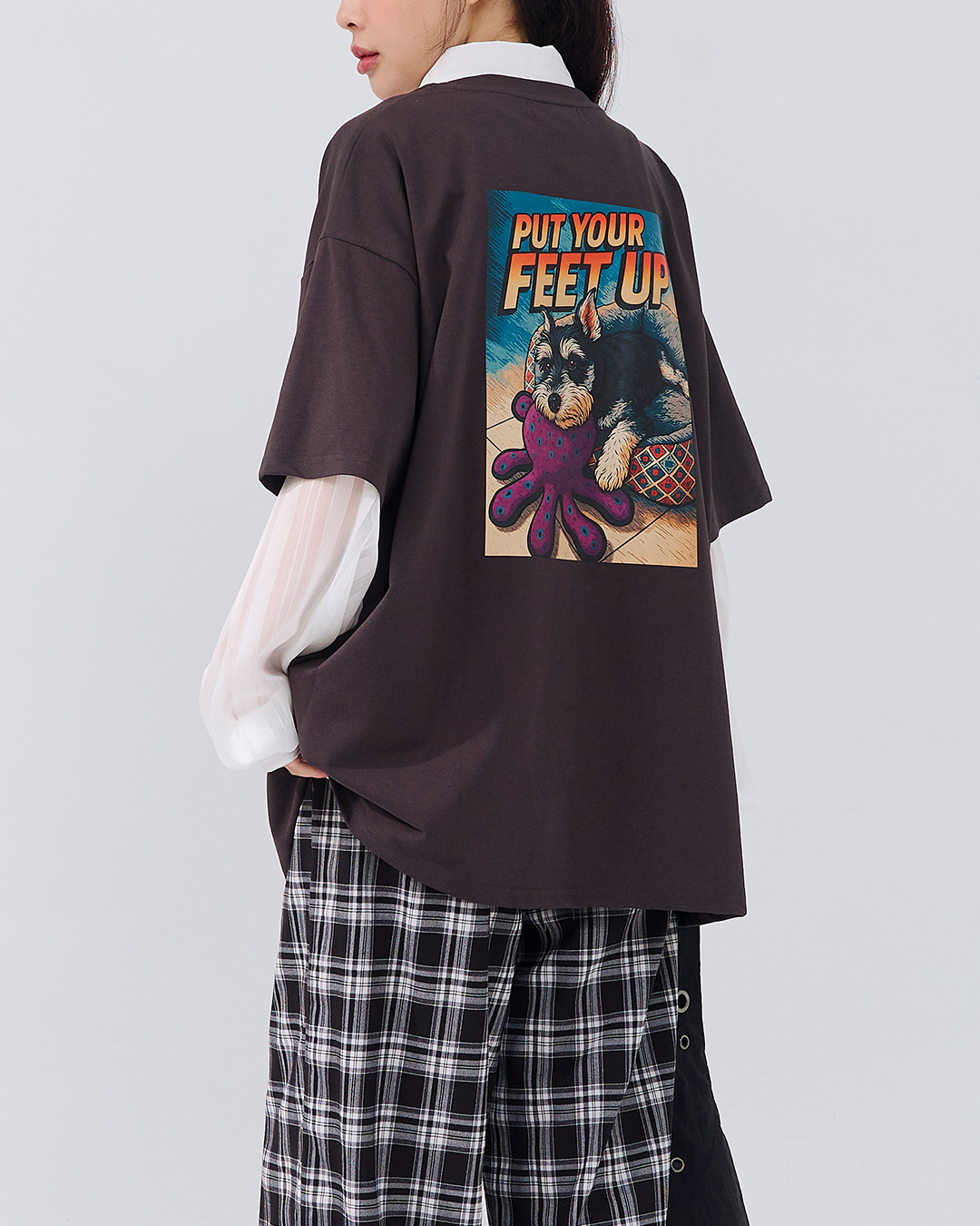 RELAX休闲小狗印图凉感宽版上衣 两色售【01190339】现+预