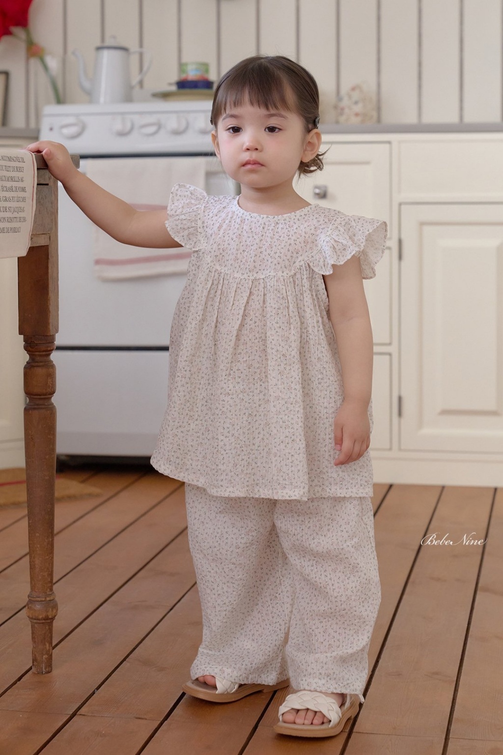正韓夏bebenine 小童甜美碎花飛袖長褲套裝