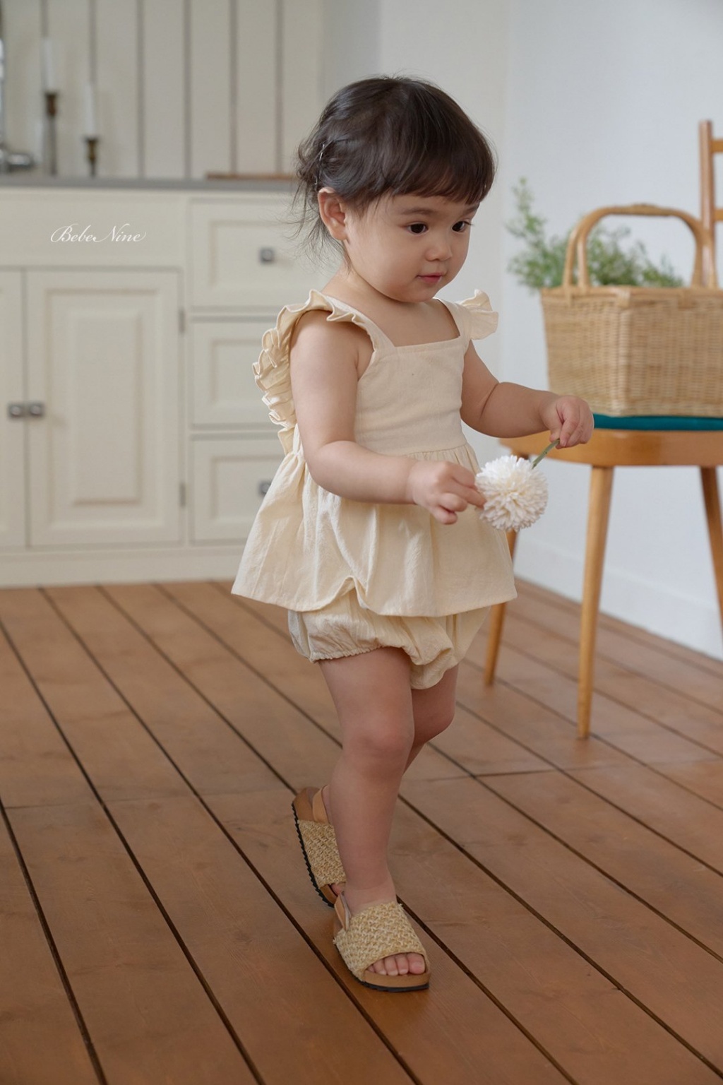 正韓夏bebenine 嫩嬰夏季吊帶飛袖包屁衣