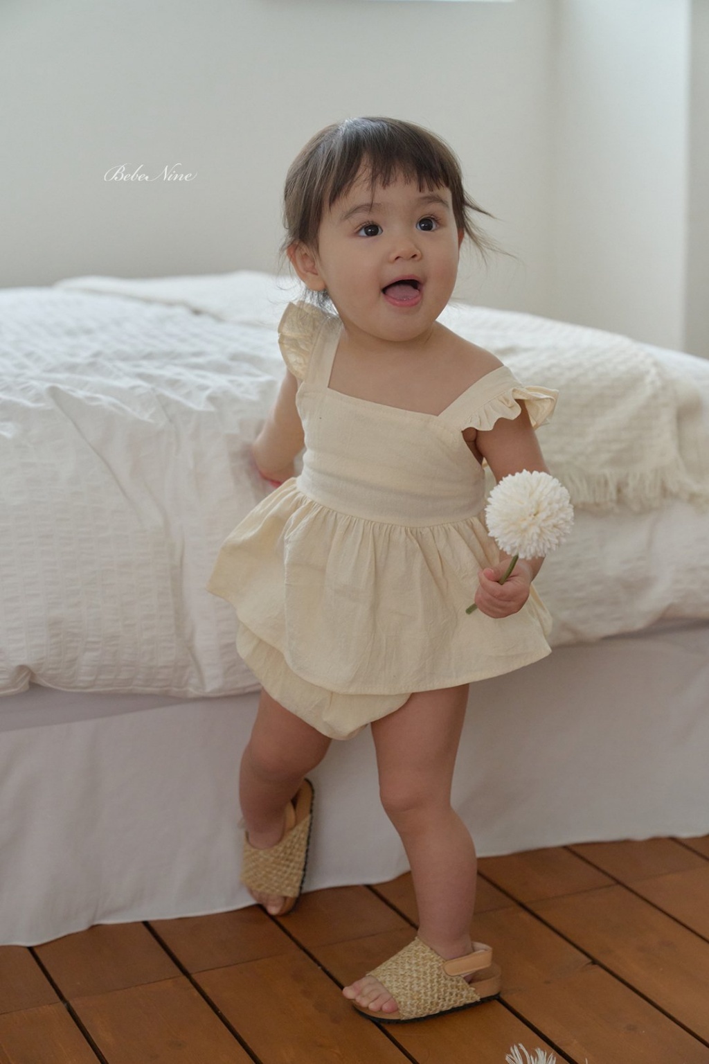 正韓夏bebenine 嫩嬰夏季吊帶飛袖包屁衣