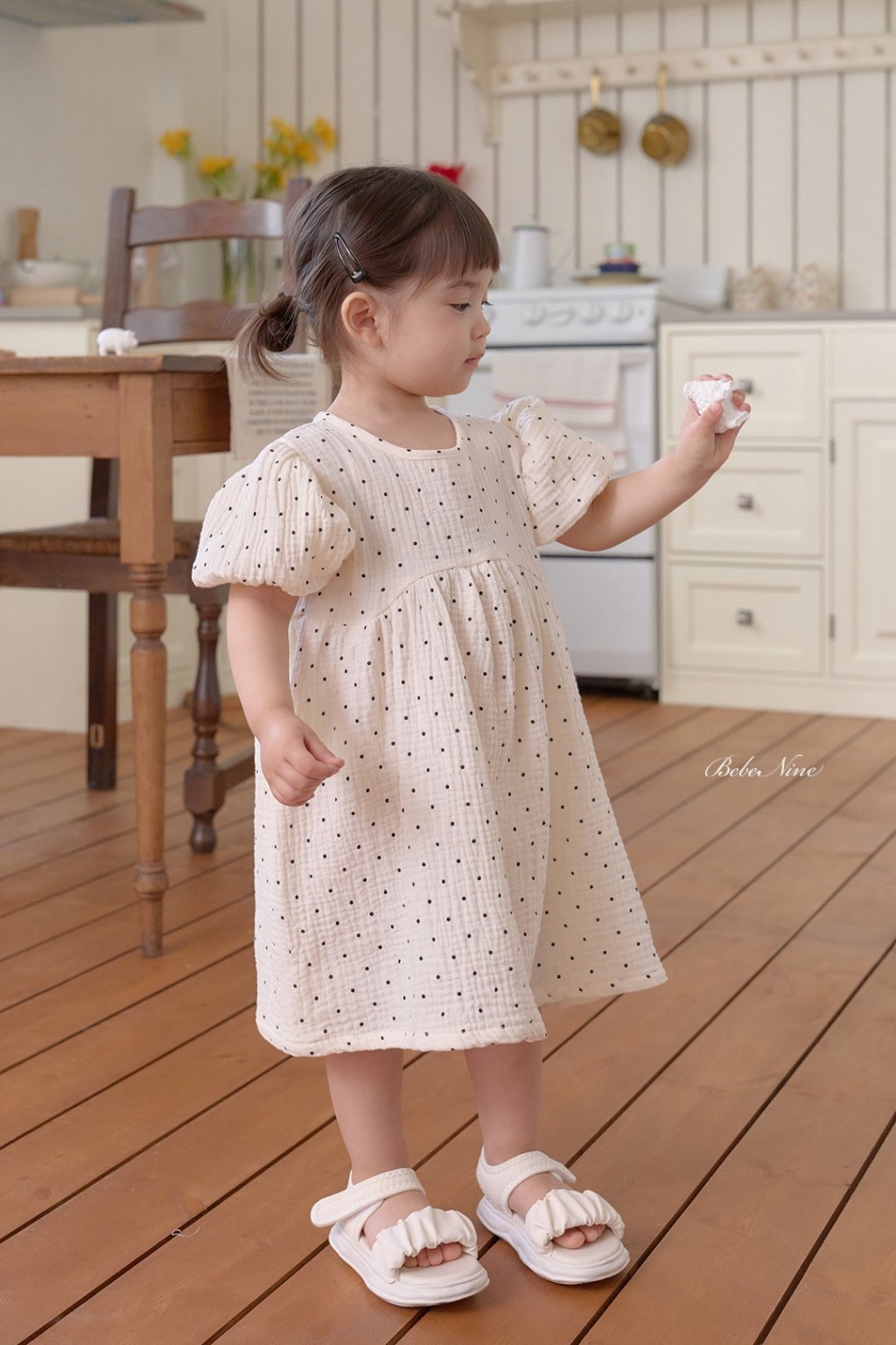 正韓夏bebenine 小童澎袖點點洋裝