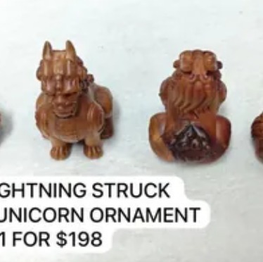 LZ13 LIGHTNING STRUCK WOODEN UNICORN ORNAMENT