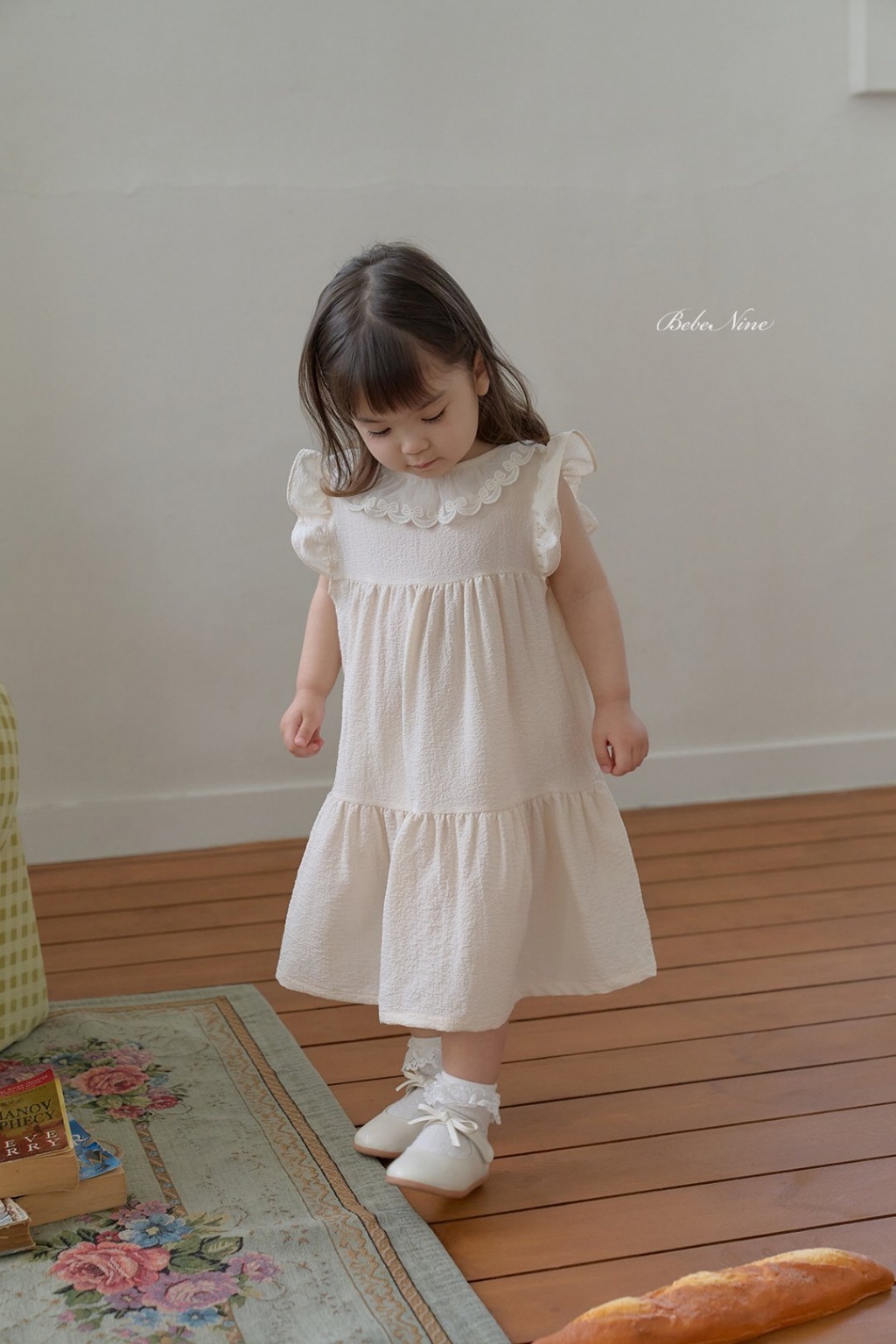 正韓夏bebenine 小童兩色優雅蕾絲領洋裝