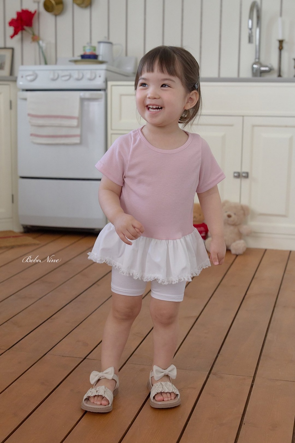 正韓夏bebenine 嫩嬰/小童三色花邊假兩件上衣