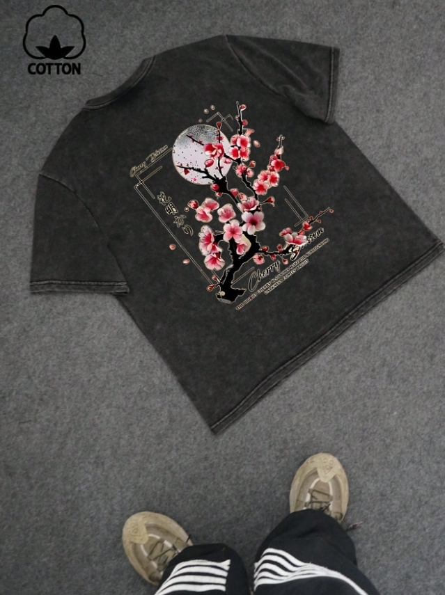 KADMAX大尺碼-大碼櫻花水洗復古短袖TEE〈KSMS2780〉