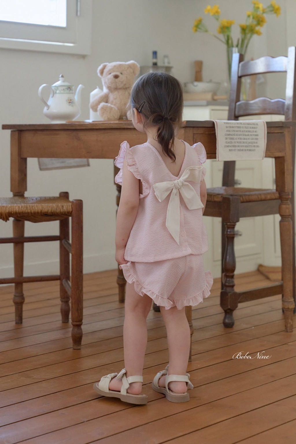 正韓夏bebenine 小童背後蝴蝶結飛袖套裝