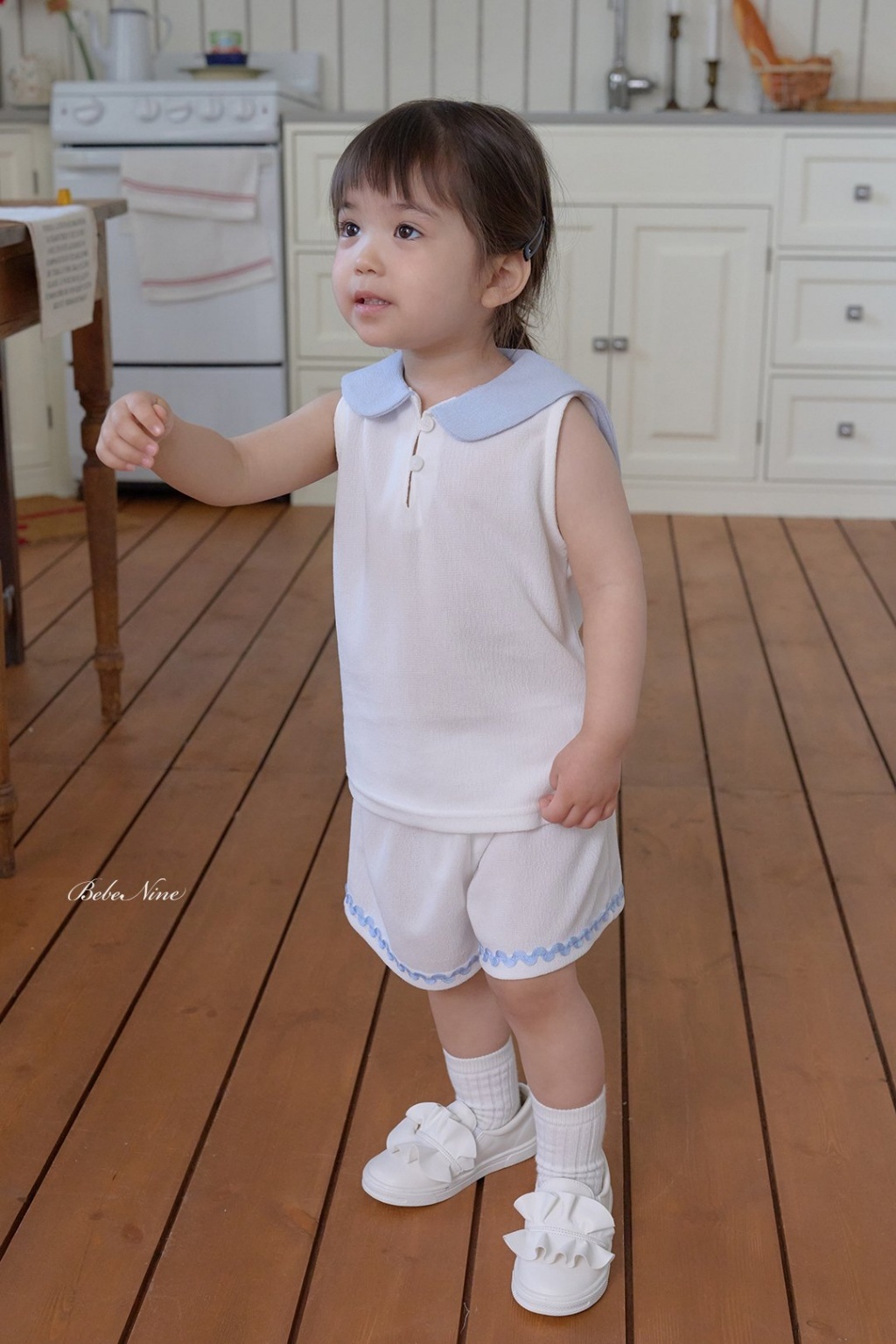 正韓夏bebenine 嫩嬰/小童兩色學院感清新波紋套裝