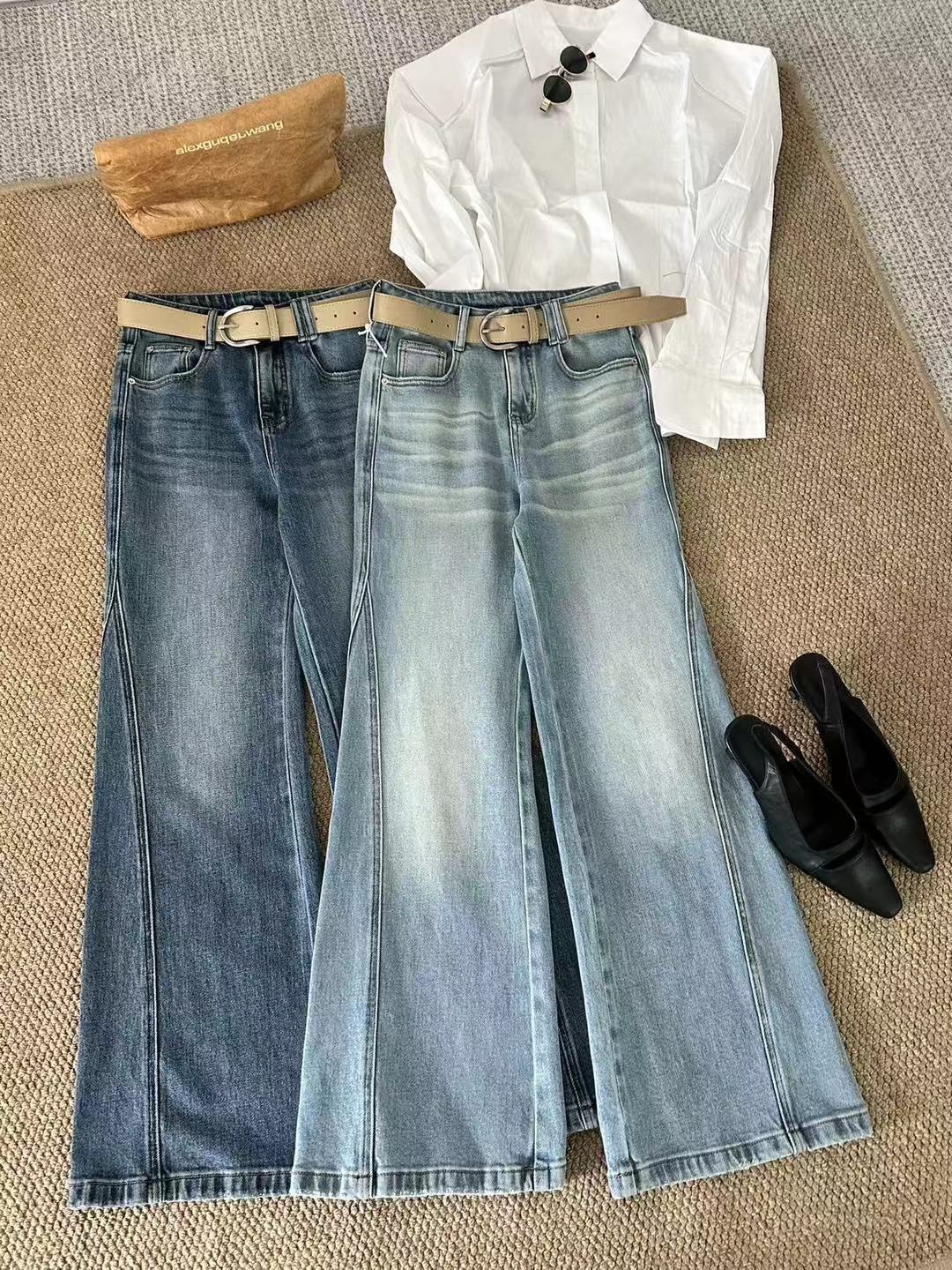 Nellie&Co.顯瘦側邊修飾壓線高腰喇叭褲