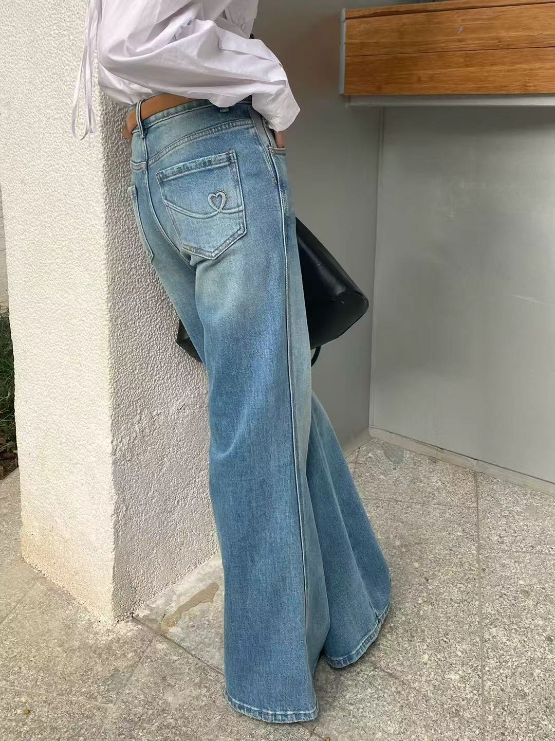 Nellie&Co. 愛心軌跡刷色闊腿褲