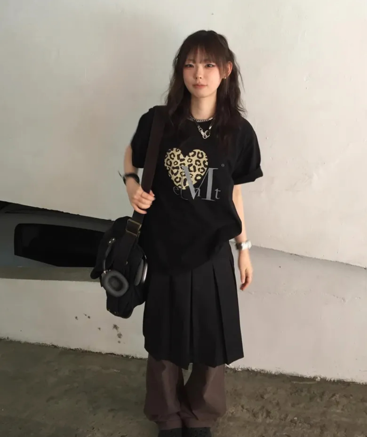 韓國🇰🇷連線 MUCENT 豹紋愛心印花短T 寬鬆 落肩 短版 4款 (任買兩件7-11免運)/預購